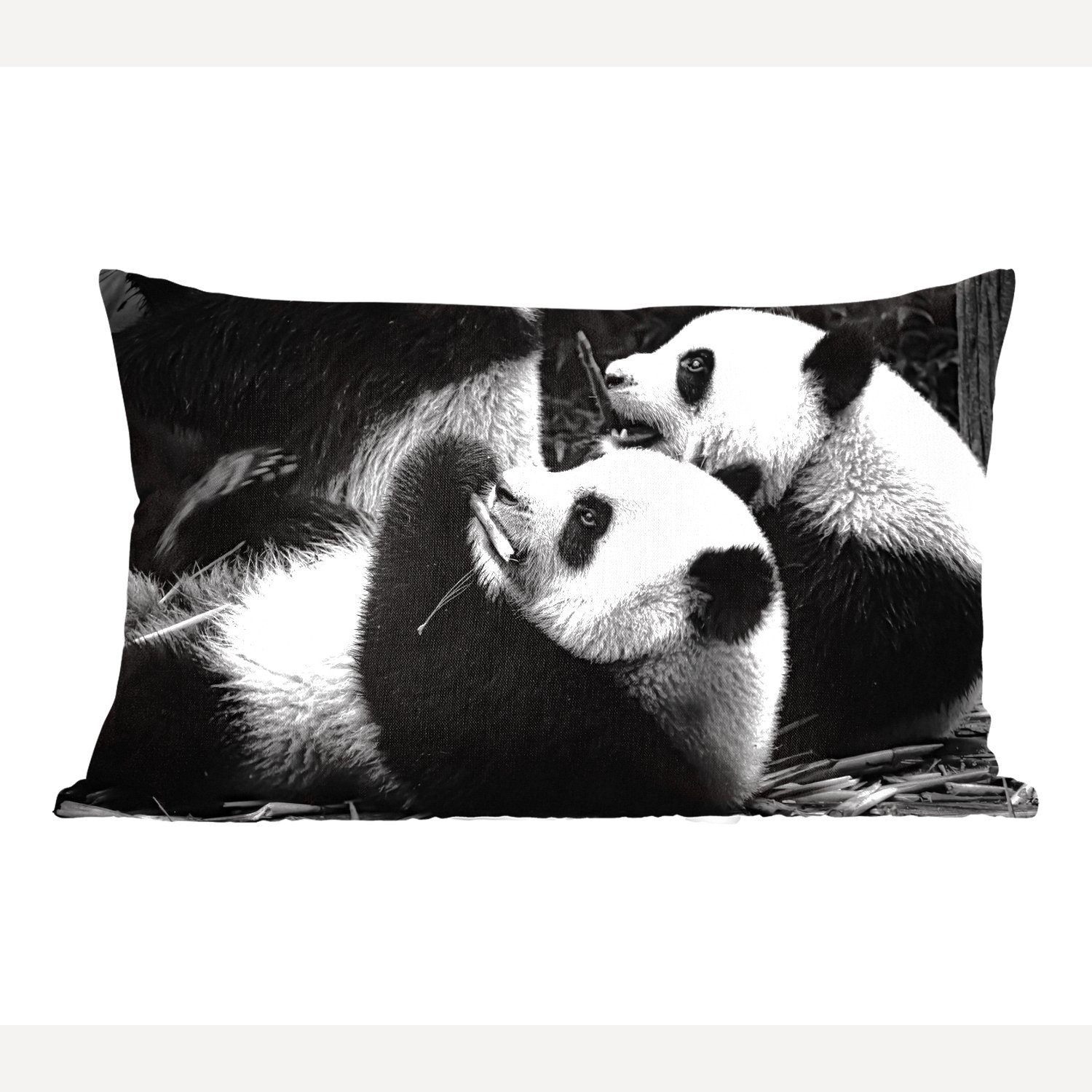 Dekokissen - MuchoWow Dekoration, Schwarz Pandas Zierkissen, - mit Füllung, Dekokissen Weiß, Schlafzimmer Wohzimmer