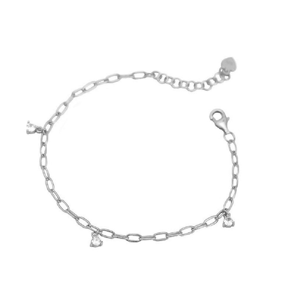 PANDACHARMS Silberarmband Gliederkettchen mit Steinen, S925 mit Zirkonia, Länge variabel 16-19cm