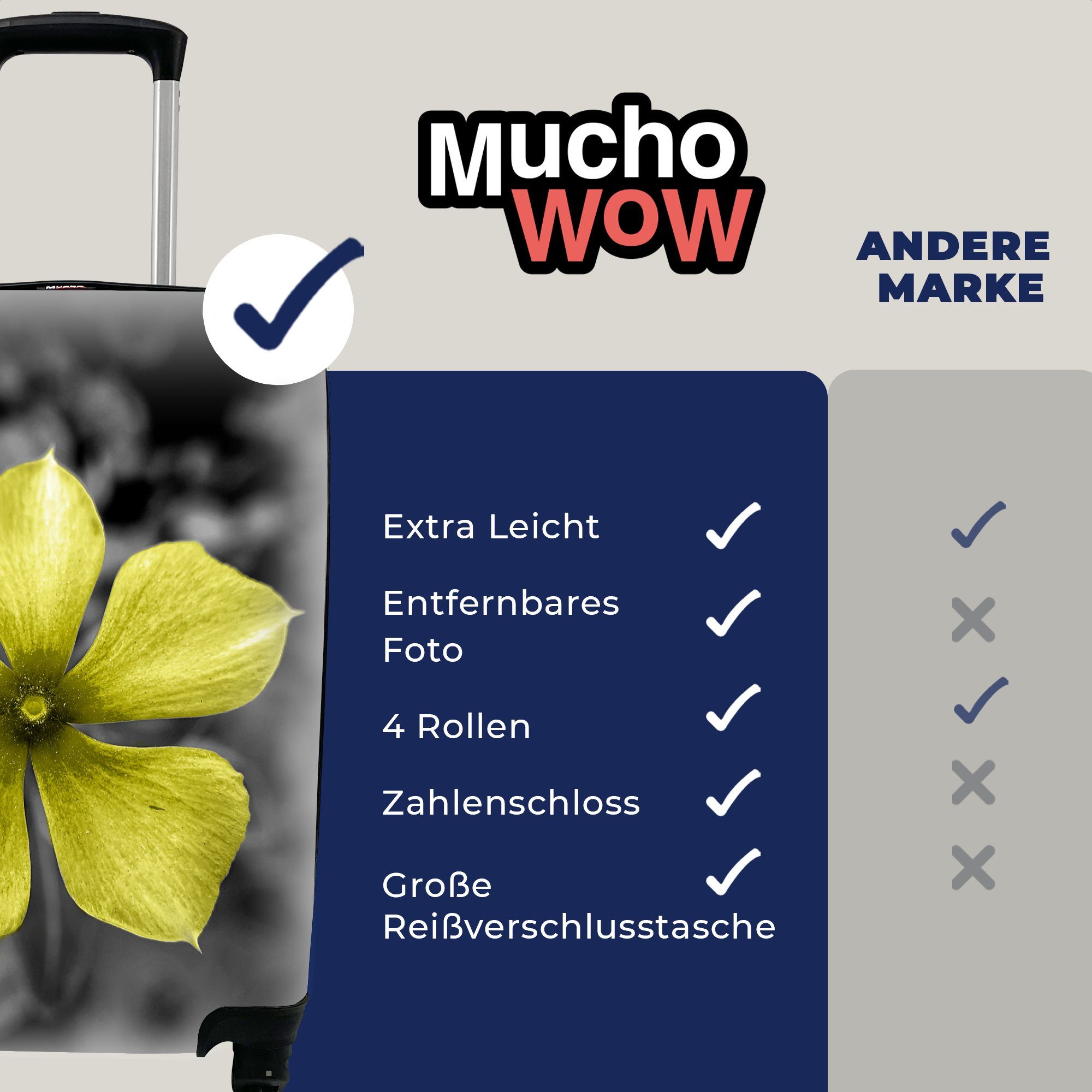MuchoWow Handgepäckkoffer Blumen - Gelb Schwarz Trolley, Weiß, Handgepäck rollen, - 4 Reisekoffer Reisetasche für mit - Rollen, Ferien