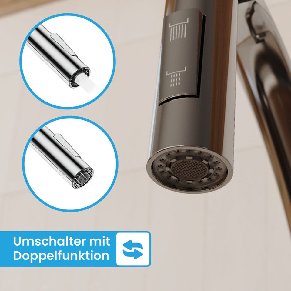Bächlein Küchenarmatur Assaranco - flexibler Küchen Wasserhahn mit magnetischer Halterung Magnethalterung der Brause
