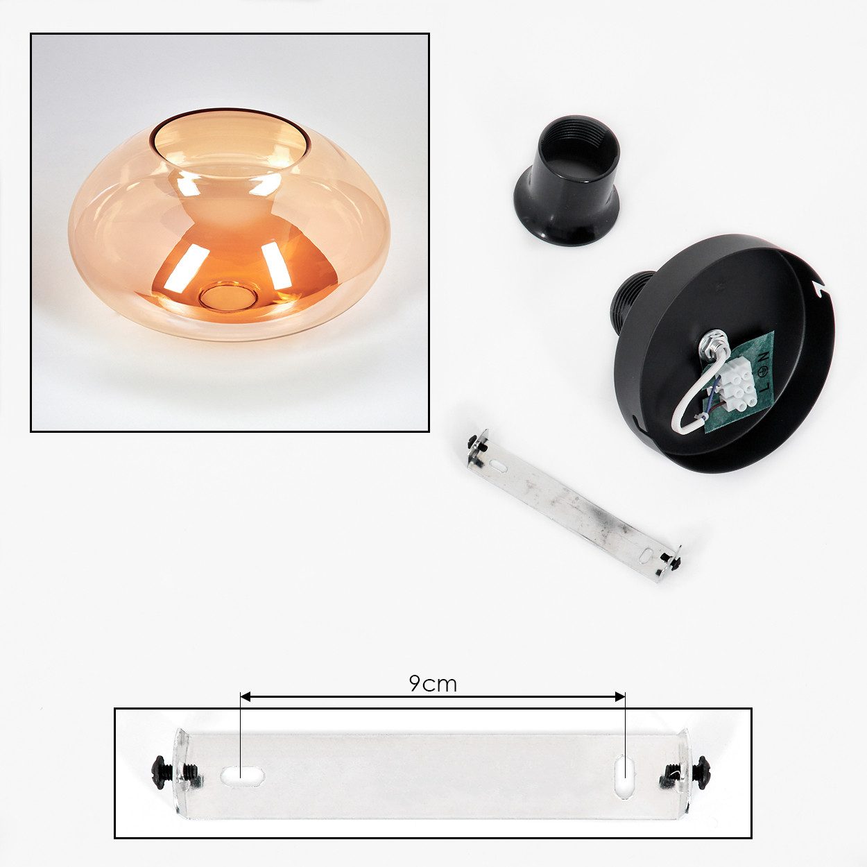 hofstein Deckenleuchte Deckenlampe aus Metall/Glas in Schwarz/Bernsteinfarben, ohne Leuchtmittel, moderne Retro/Vintage-Design Leuchte mit Glasschirm(25 cm), 1  – Bild 5 von 5
