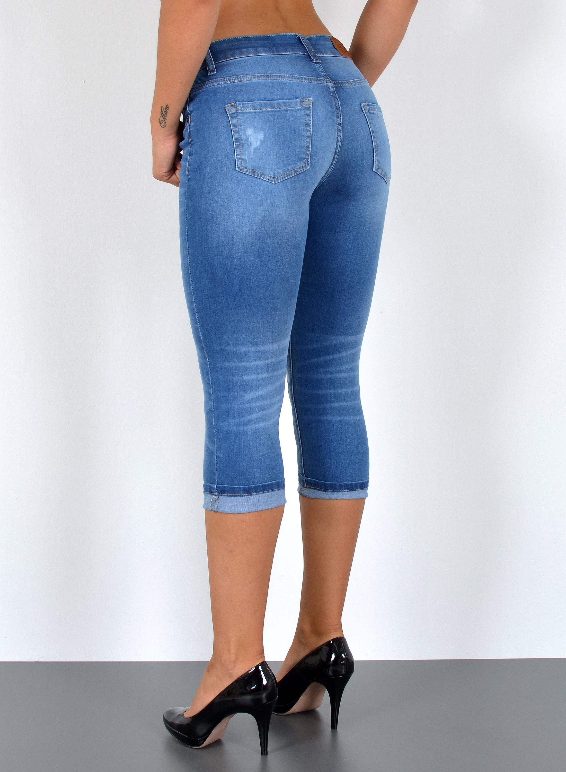 ESRA Caprijeans Damen Jeans Capri Hose High Waist Jeans Damen mit hoher Leibhöhe J374 3/4 Jeans Damen Capri Sommer-Hose Jeans Shorts Damen kurze Jeans