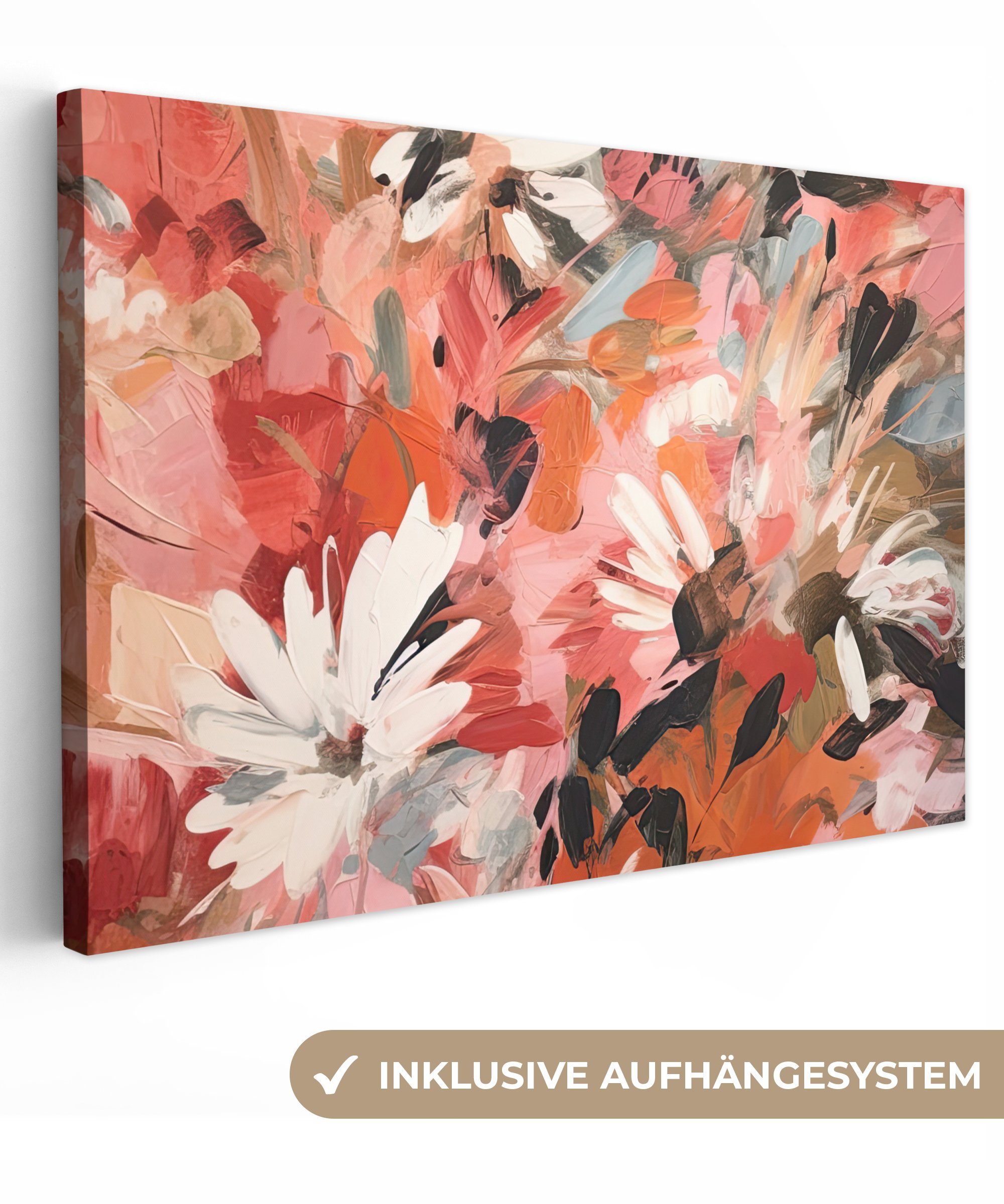 Wanddeko, Kunst (1 30x20 - Aufhängefertig, Wandbild Abstrakt OneMillionCanvasses® - Leinwandbilder, St), Leinwandbild cm Malerei, - Blumen