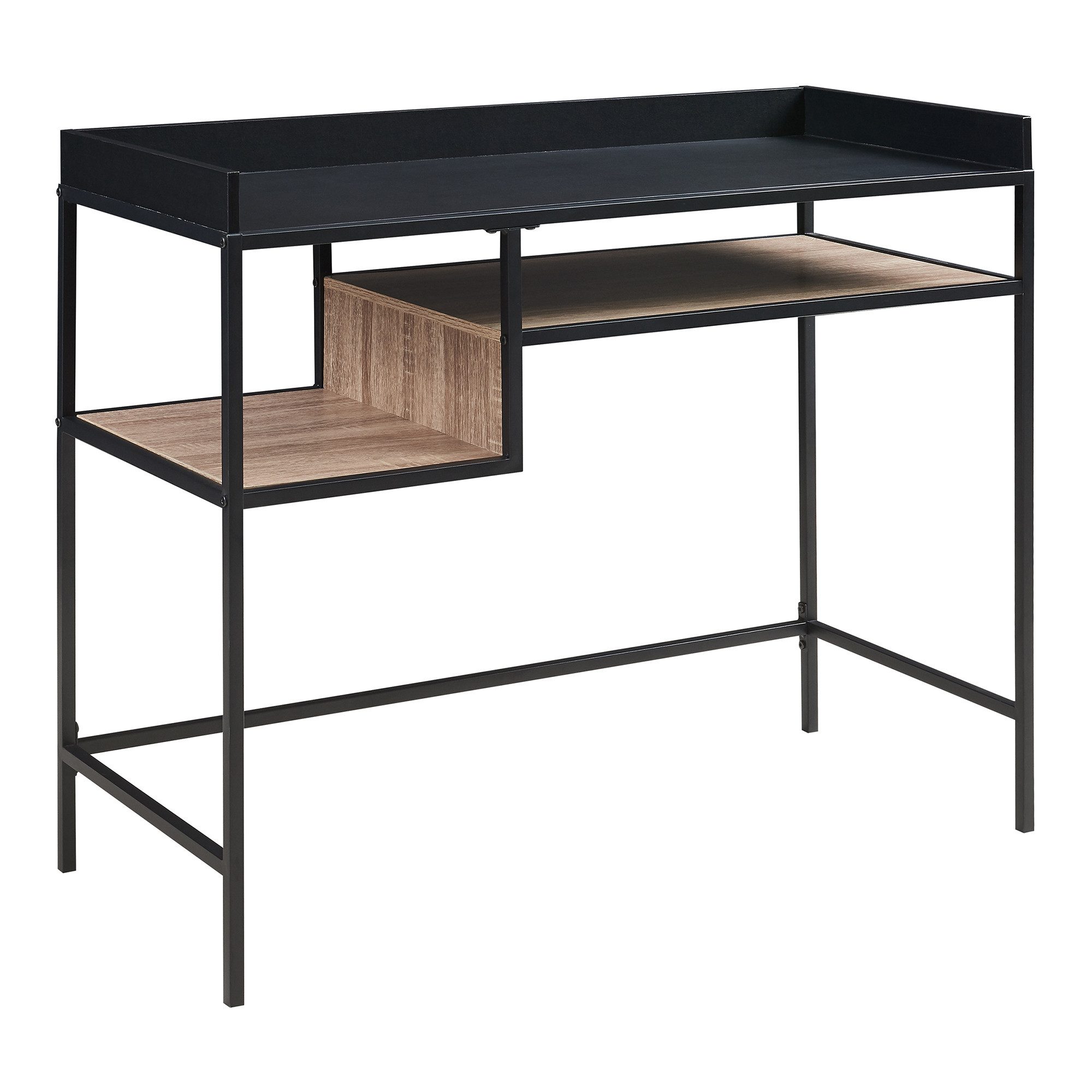 en.casa Schreibtisch, »Belana« mit 2 Ablagen 100x43x82 cm Metallgestell Schwarz/Eicheoptik