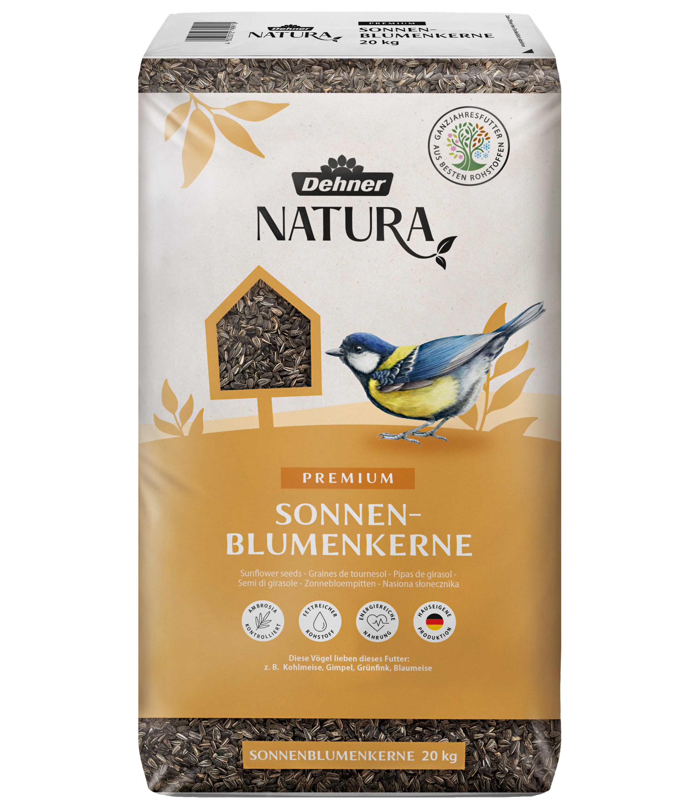 Dehner Natura Premium Sonnenblumenkerne, Wildvogelfutter, Hauptfutter für: Gartenvögel, Wildvogel, für Kohlmeise, Blaumeise und Grünfink