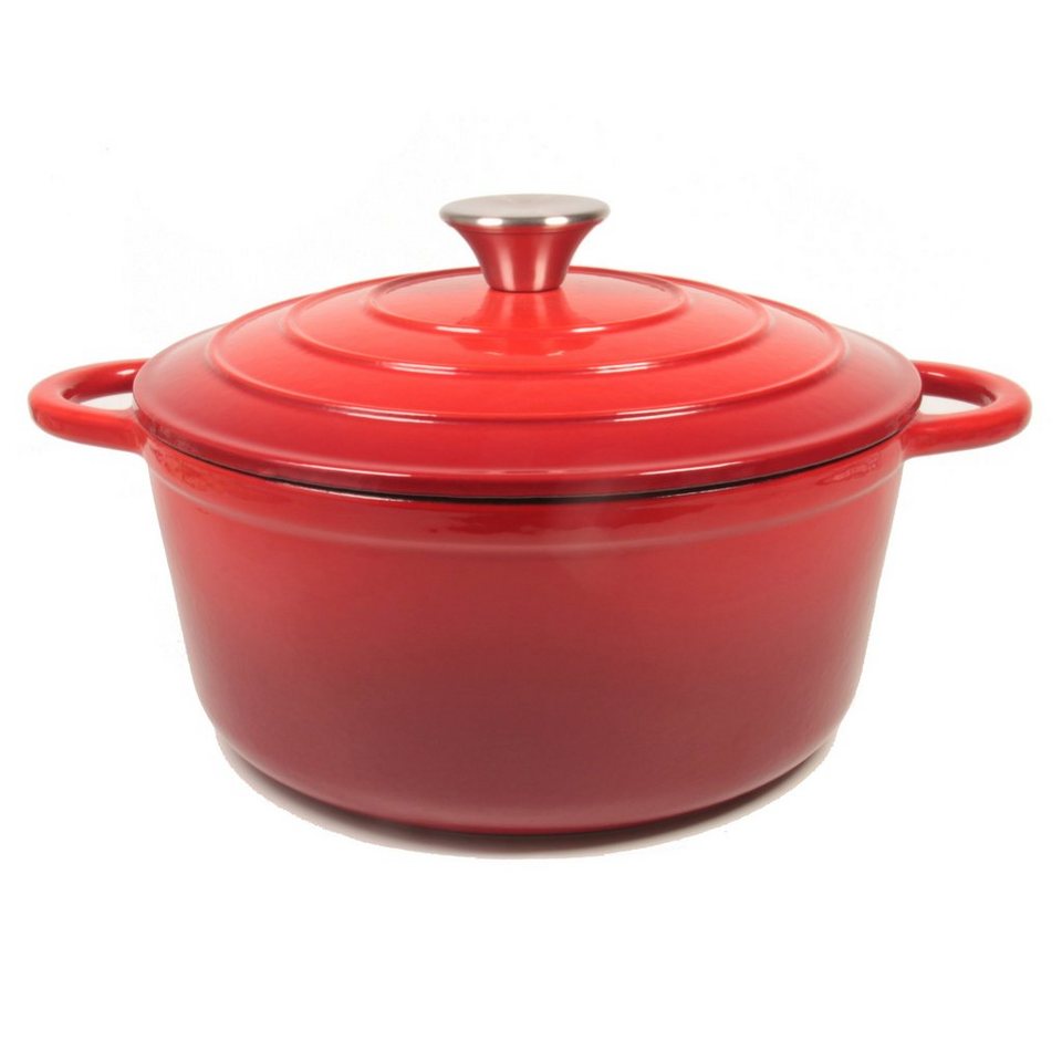 Zedelmaier Bräter Gusseisen Topf emaillierte Bräter Gusseisentopf  Schmortopf, (Set, 1 Pot mit 1 lid), Brotbacktopf, Bratentopf, brot backen,  22cm, 2.8L, Rot