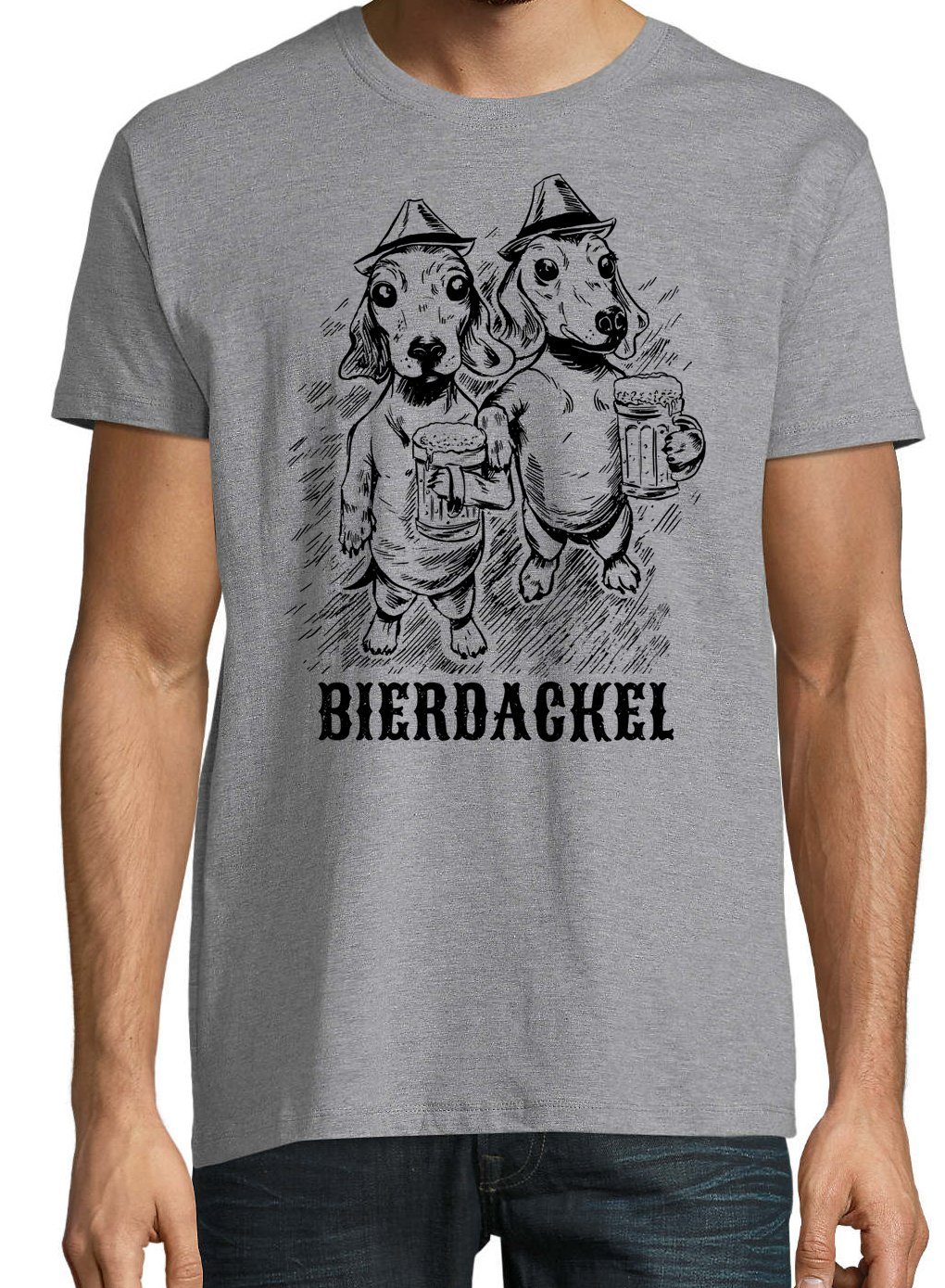 Designz Shirt Herren mit Dackel Frontprint Youth T-Shirt Grau trenigdem Bier Hunde