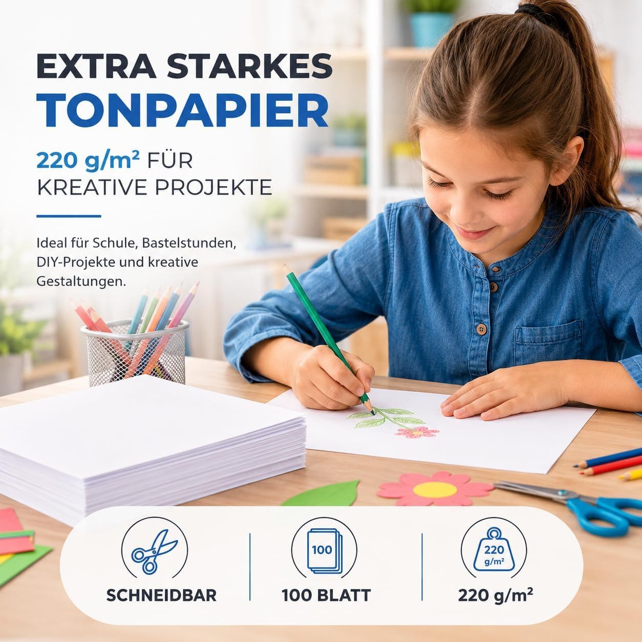 TK Gruppe Bastelkartonpapier 100x Blatt Tonpapier DIN A4 220 g/m² – Bastelpapier & Tonkarton