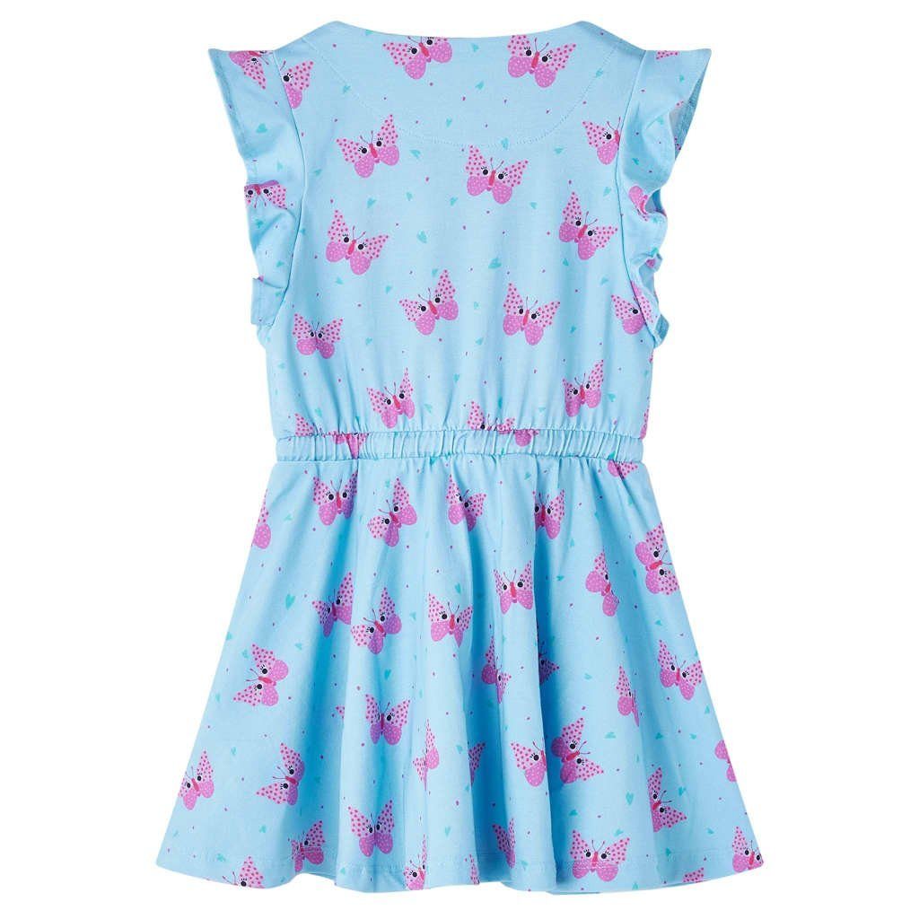 vidaXL A-Linien-Kleid Ärmellos Schmetterling-Muster mit Kinderkleid 140 Blau Knöpfen