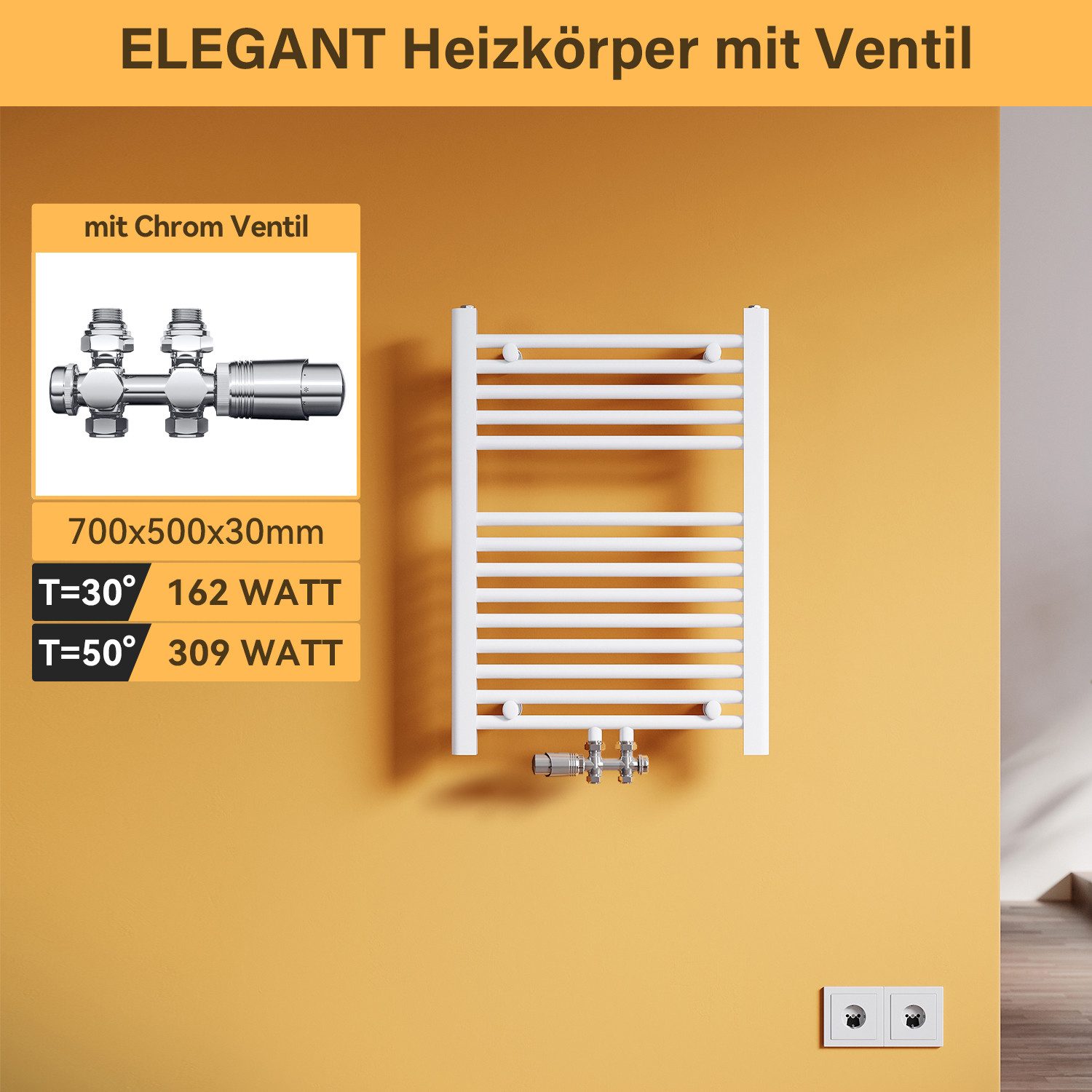 SONNI Badheizkörper Handtuchtrockner Handtuchwärmer Mittelanschluss, Weiß, günstig online kaufen