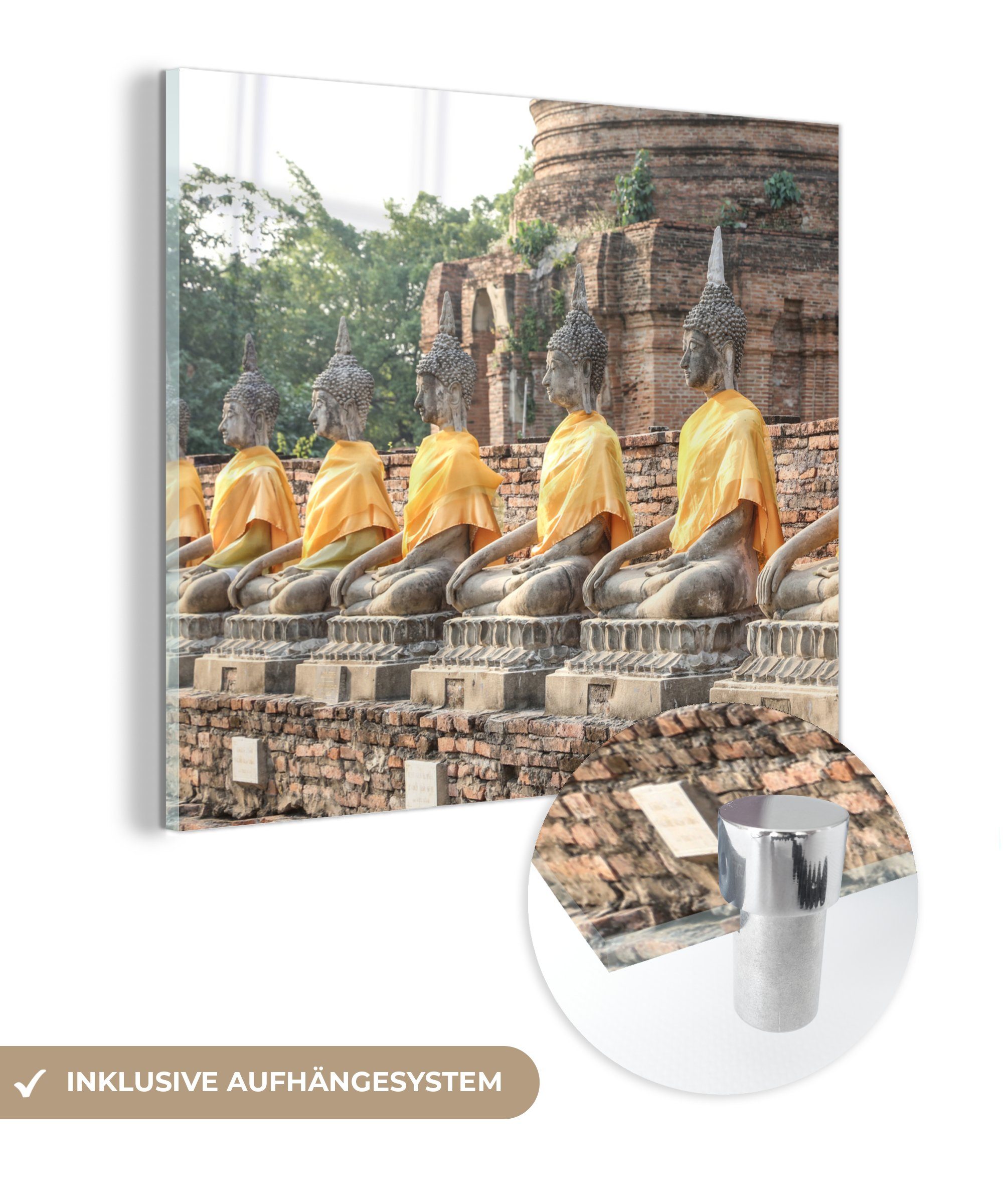 Buddhas - Foto im Thailand, Wandbild Wanddekoration auf - Glas Bilder Acrylglasbild auf Wat MuchoWow Glasbilder (1 - Glas St), Chaiwatthanaram-Tempel,