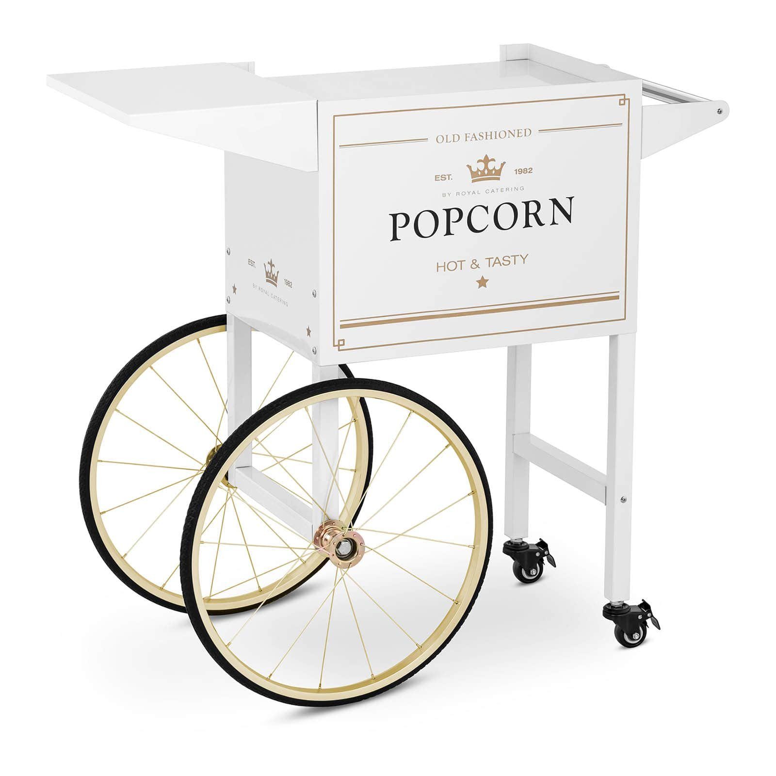 Royal Catering Popcornmaschine Popcornwagen Wagen für Popcornmaschine Popcorntrolley 2 Bremsen weiß &