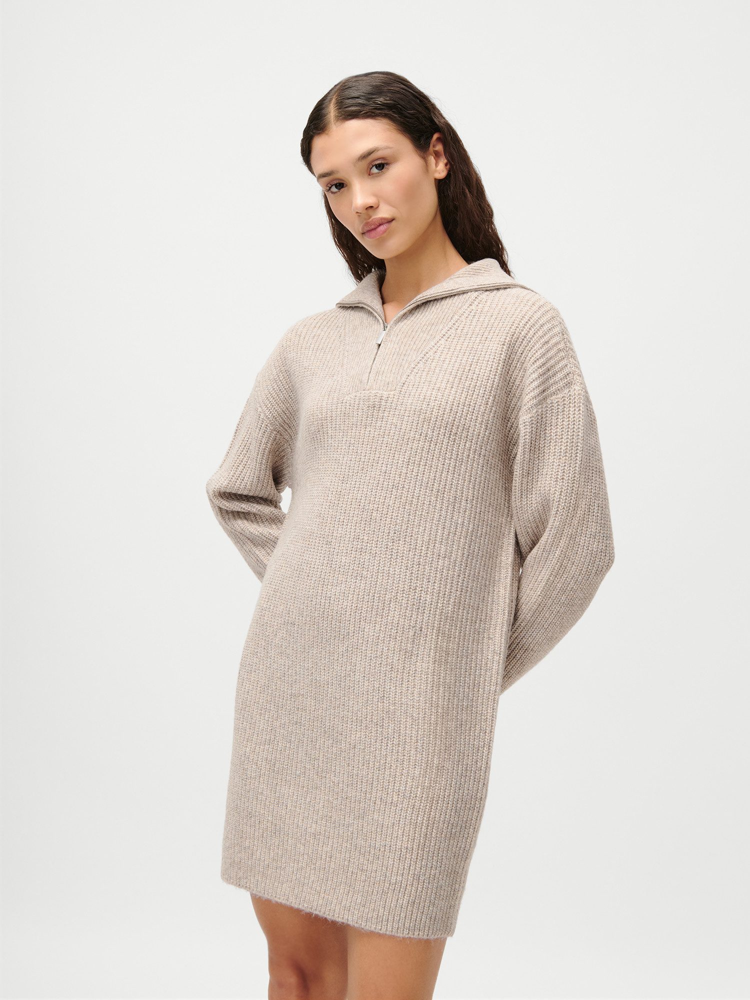 LeGer Strickkleid Noelia Dress Stehkragen mit Reißverschluss, Grobstrick