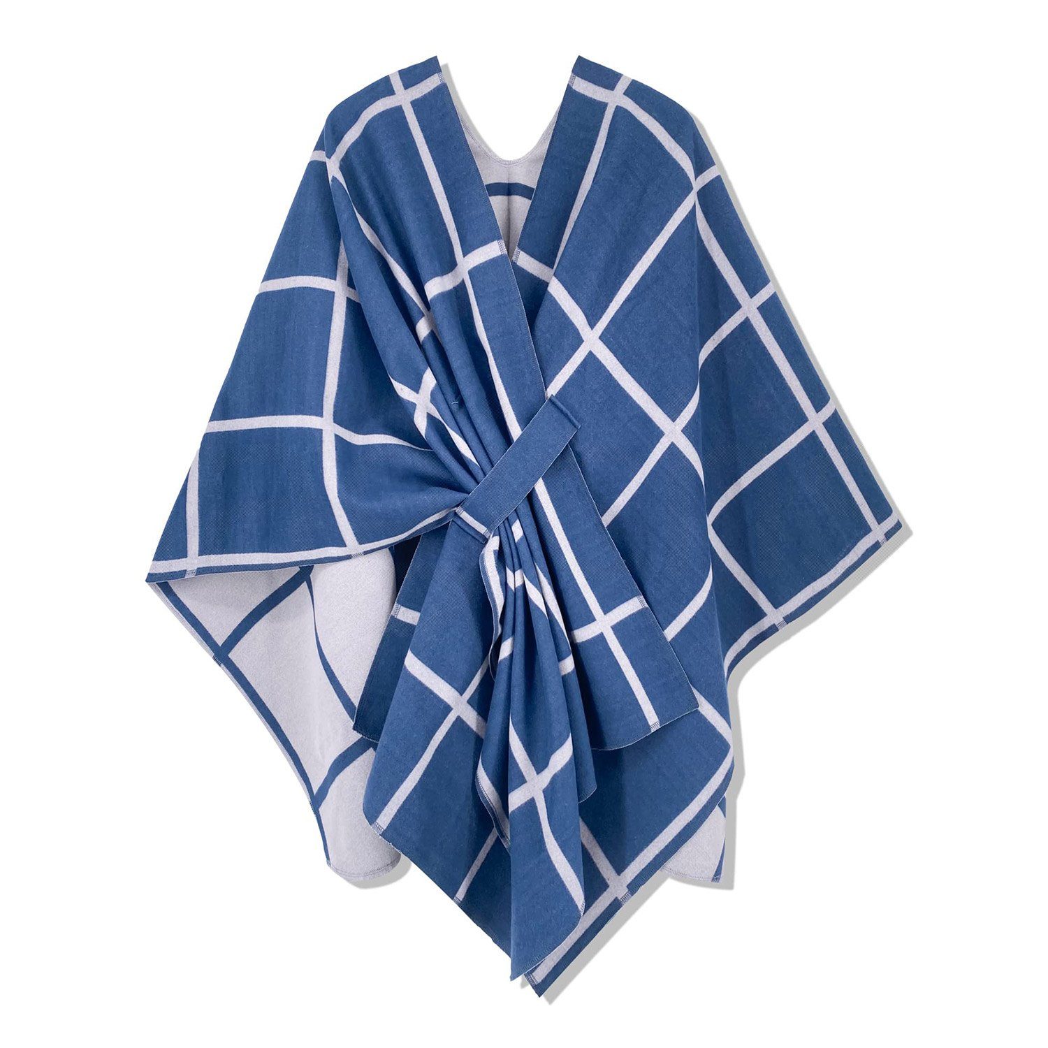 XXL-Schal Elegant Coat Vintage Schal, MAGICSHE Farbblocking Cape Raster, blau Klassisches