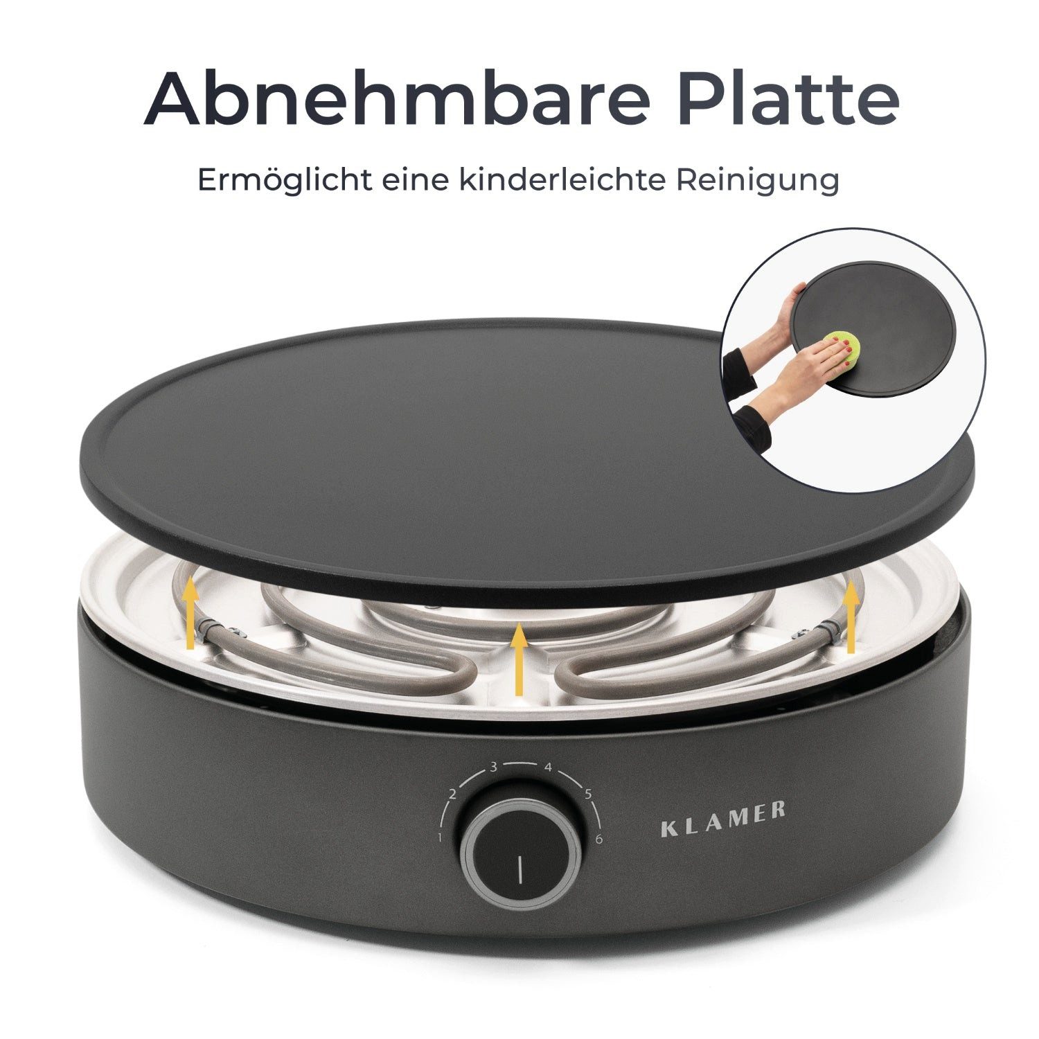 KLAMER Crêpesmaker Große Backfläche mit 33cm Ø, antihaftbeschichtete Platte, inkl. Teigv…, 1500 W, Ø 31 cm, 1500W, schnelle Zubereitung, 6 Temp-Stufen, leicht zu reinigen