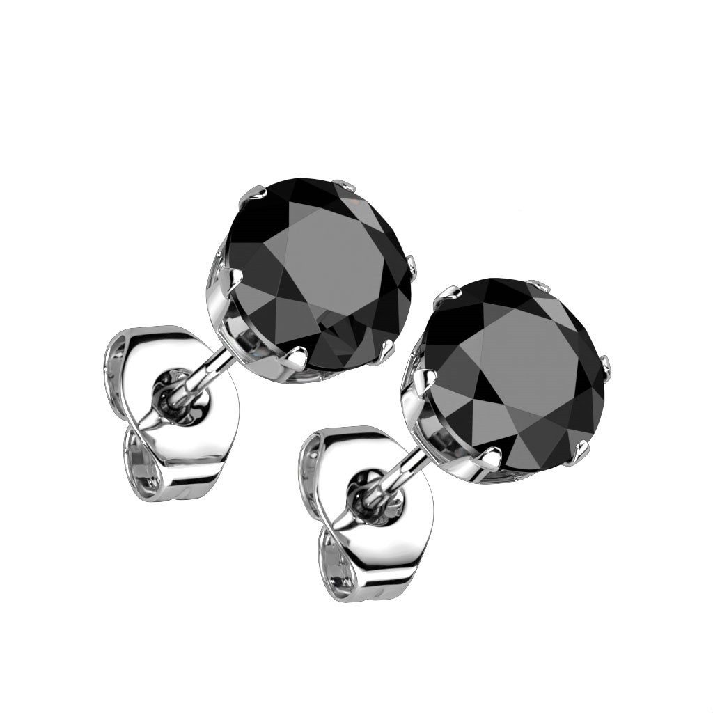 BUNGSA Ohrring-Set Schwarz - Ohrstecker Zirkonia Silber aus Edelstahl Damen (1 Paar (2 Stück), 2-tlg), Ohrschmuck Ohrringe