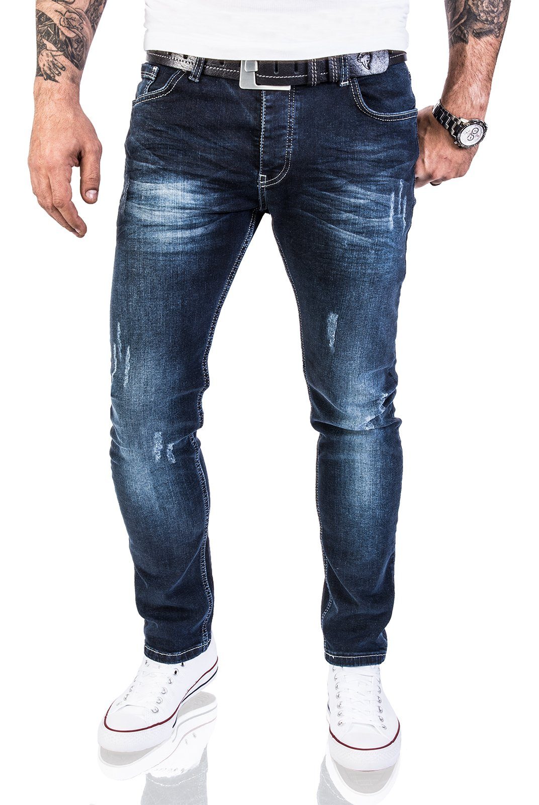 Rock Creek Slim-fit-Jeans Herren Jeans Slim Fit Blau M21 Dunkelblau