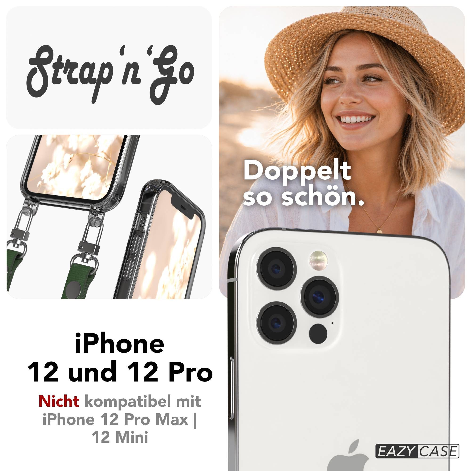 EAZY CASE Handykette für Apple iPhone 12 / 12 Pro Handyhülle mit Handyband magnetisch, Handykette in Dunkelgrün mit Magnetband und Länge bis 1,90 m