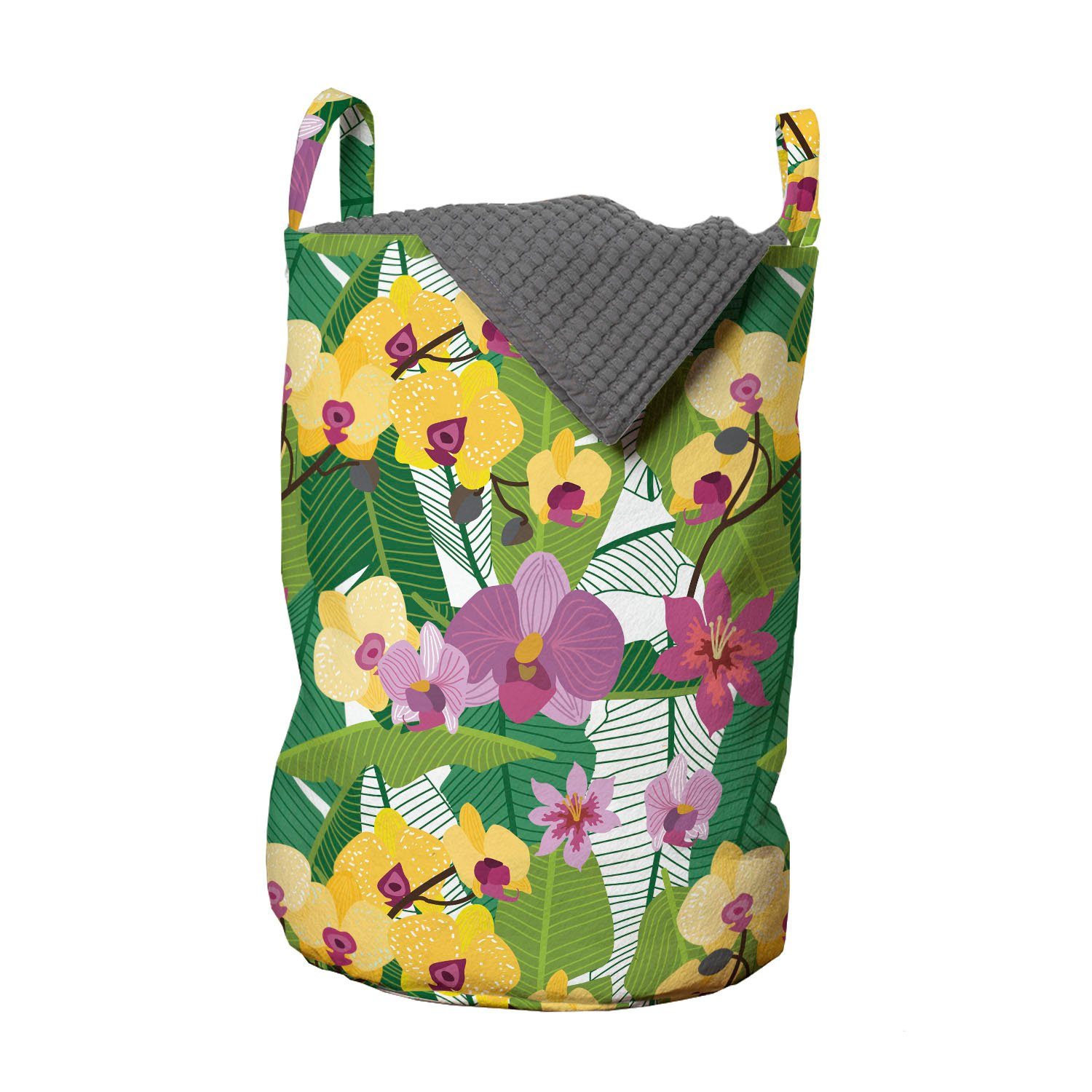 Abakuhaus Wäschesäckchen Wäschekorb mit Griffen Kordelzugverschluss für Waschsalons, Aloha Hawaiische tropische Blumenblatt