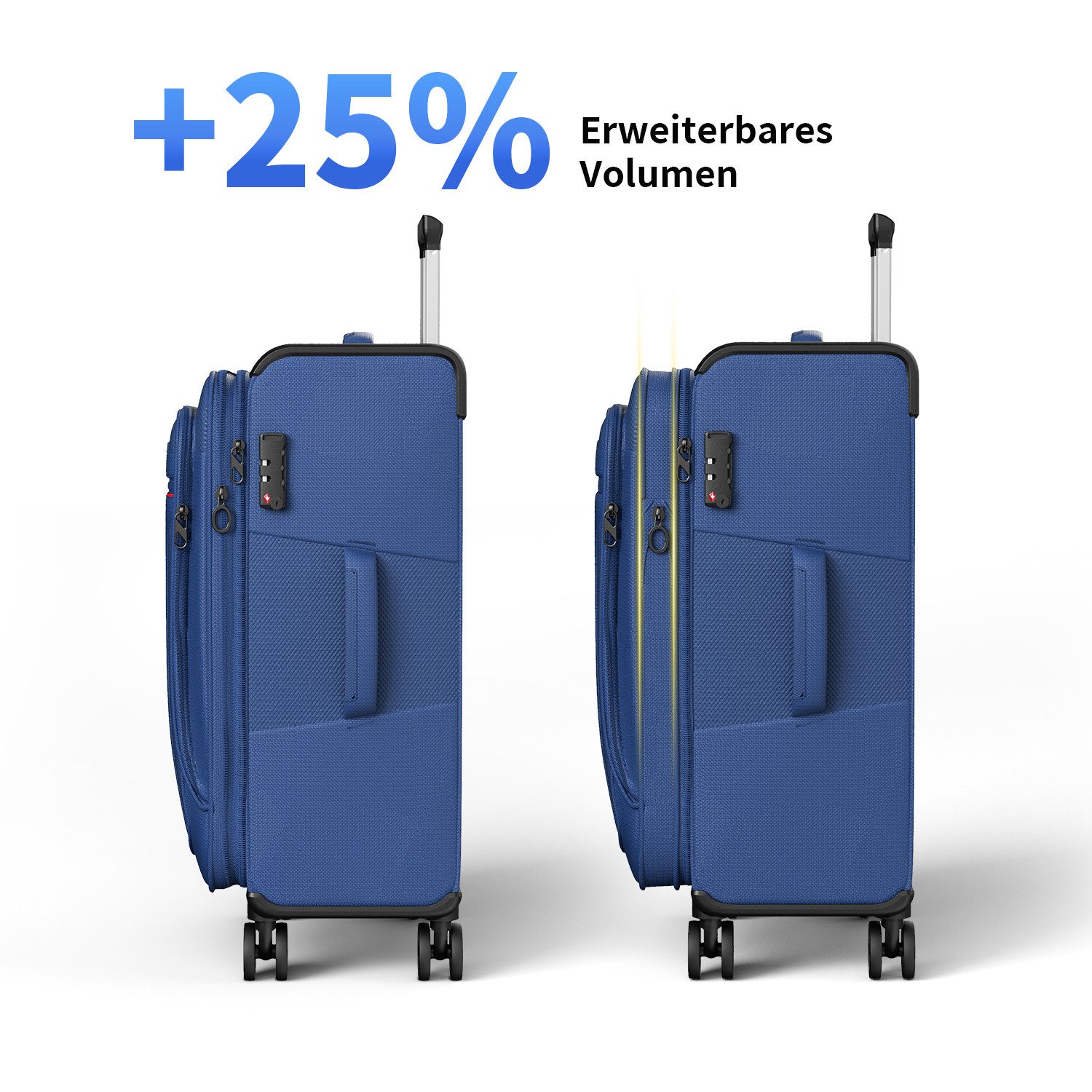 Verage Weichgepäck-Trolley Toledo Weichschalenkoffer Reisekoffer, 4 Rollen, TSA-Schloss, 4 Rollen Trolley Volumenerweiterung bei S/M/L/Sets