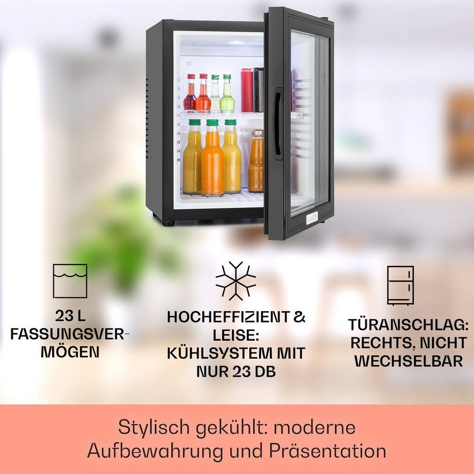 Klarstein Table Top Kühlschrank HEA-MKS-12 10005439A, 47 cm hoch, 38 cm  breit, Hausbar Minikühlschrank ohne Gefrierfach Glastür klein Kühlschrank