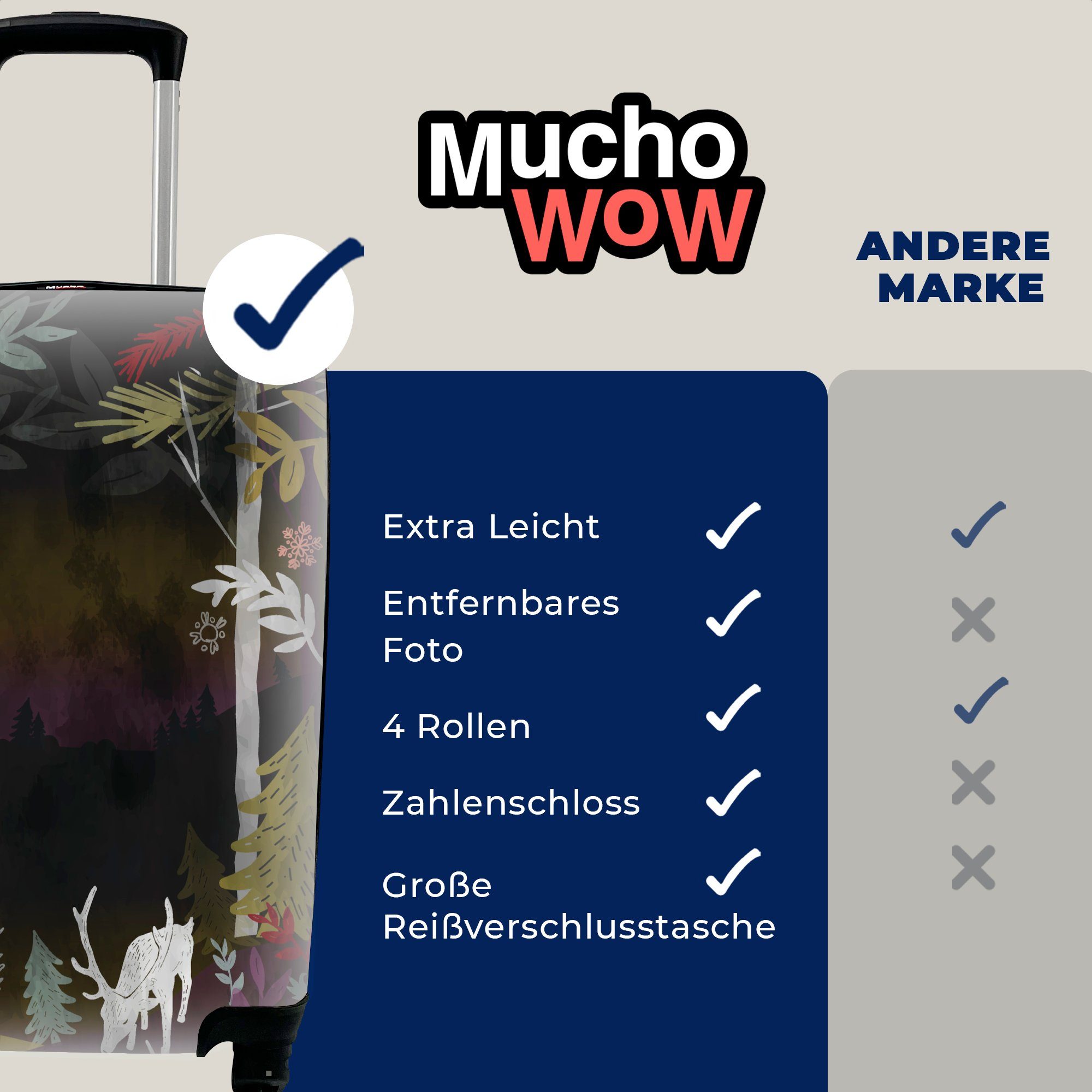 Reisetasche Eine Trolley, MuchoWow Handgepäckkoffer Illustration mit Reisekoffer nächtlichen Rollen, Handgepäck für rollen, eines Waldes, Ferien, 4