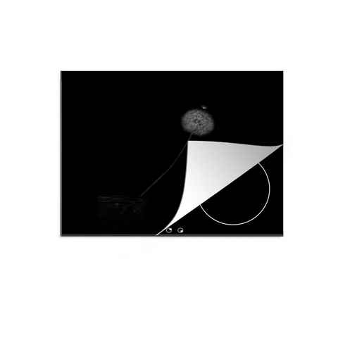 MuchoWow Herdblende-/Abdeckplatte Blumen - Löwenzahn - Samen - Schwarz - Weiß, Vinyl, (1 tlg), 60x52 cm, Mobile Arbeitsfläche nutzbar, Ceranfeldabdeckung