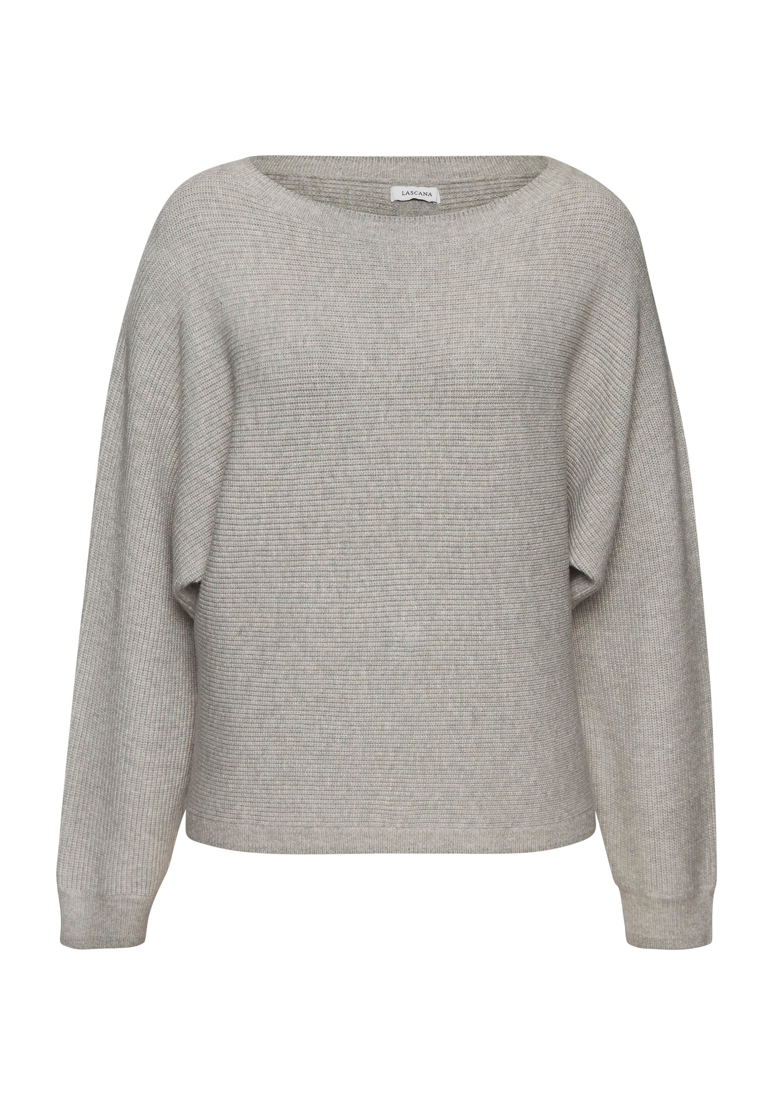 LASCANA Rundhalspullover aus Rippstrick mit Zierknöpfen am Rücken lässiger Fledermauspullover, lockerer Strickpullover, Oversize – Bild 2 von 5