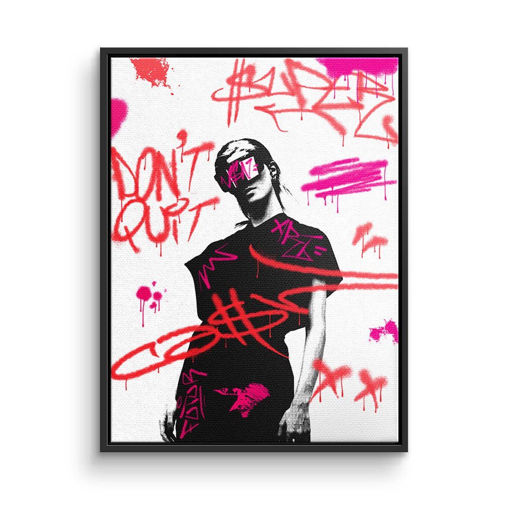 DOTCOMCANVAS® Leinwandbild, Leinwandbild Graffiti Pop Art weiß super vision Motivation Geld cash m schwarzer Rahmen | Leinwandbilder