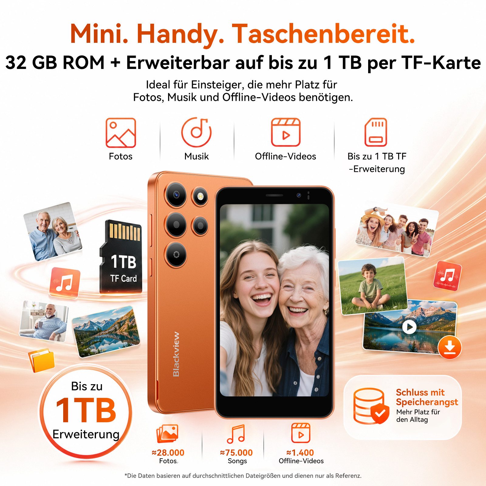 blackview WAVE 2C 5‘’ Handy ohne Vertrag, Android 16, 32GB/Face ID/mit Hülle Smartphone (5 Zoll, 32 GB Speicherplatz, 4G Dual SIM, 1080P-Video, Google Lens)