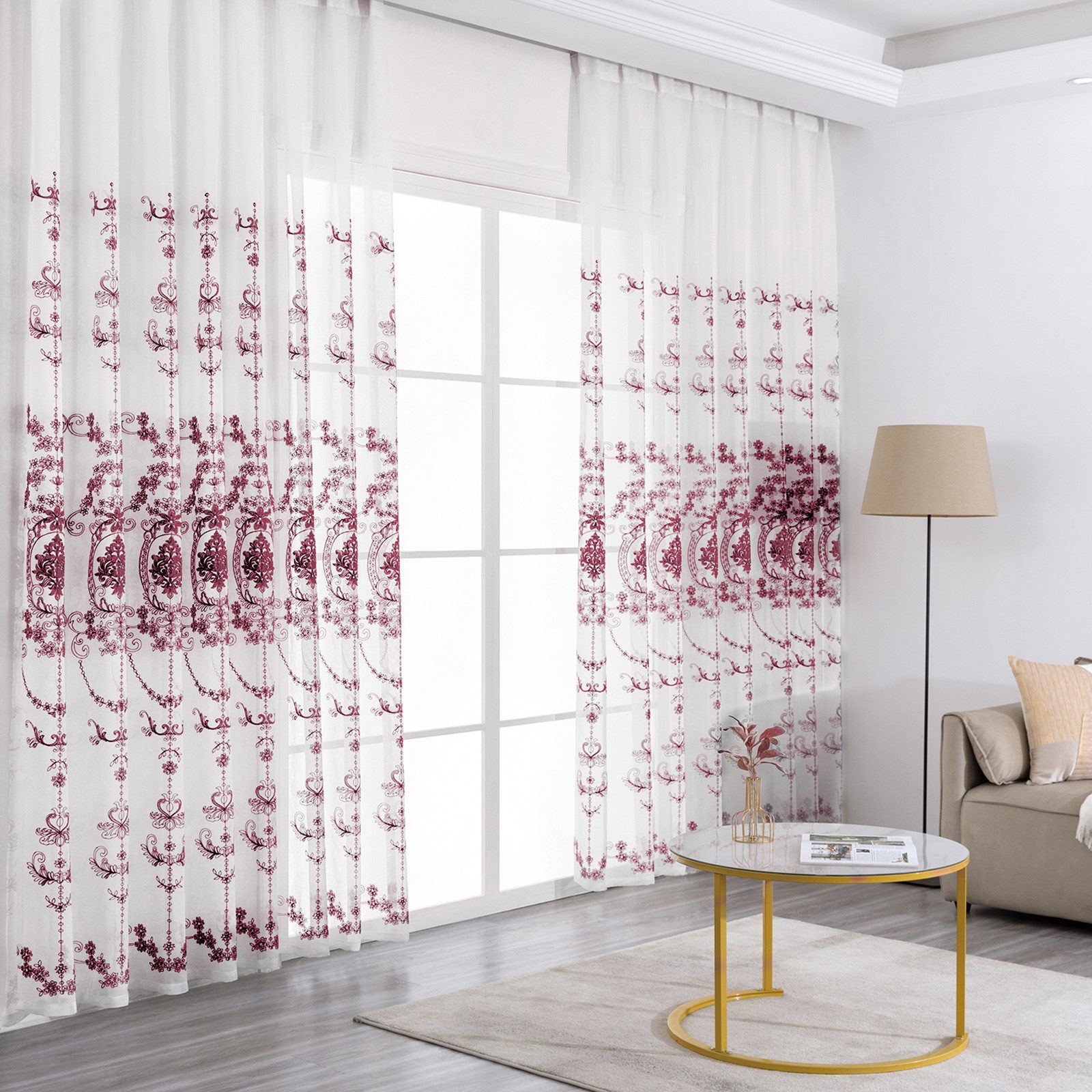 Qelus Gardine 2er Set Bestickt Sheer Voile Vorhänge mit ösen Wohnzimmer Mod günstig online kaufen