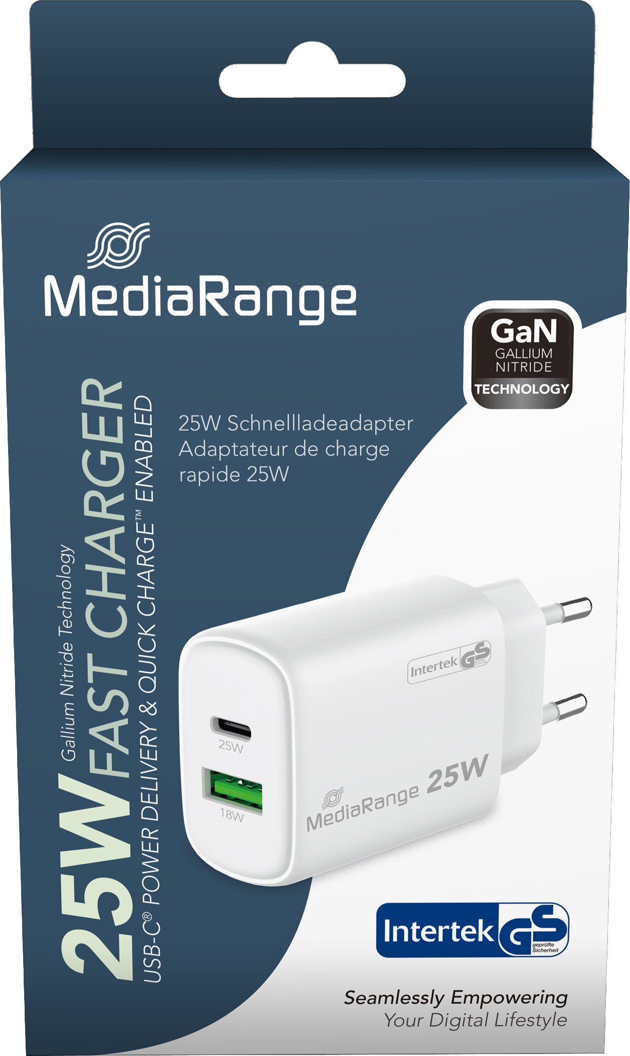 Mediarange Mediarange Ladegerät Power Adapter 25 Watt GaN 1x USB-A + 1x USB-C USB-Ladegerät