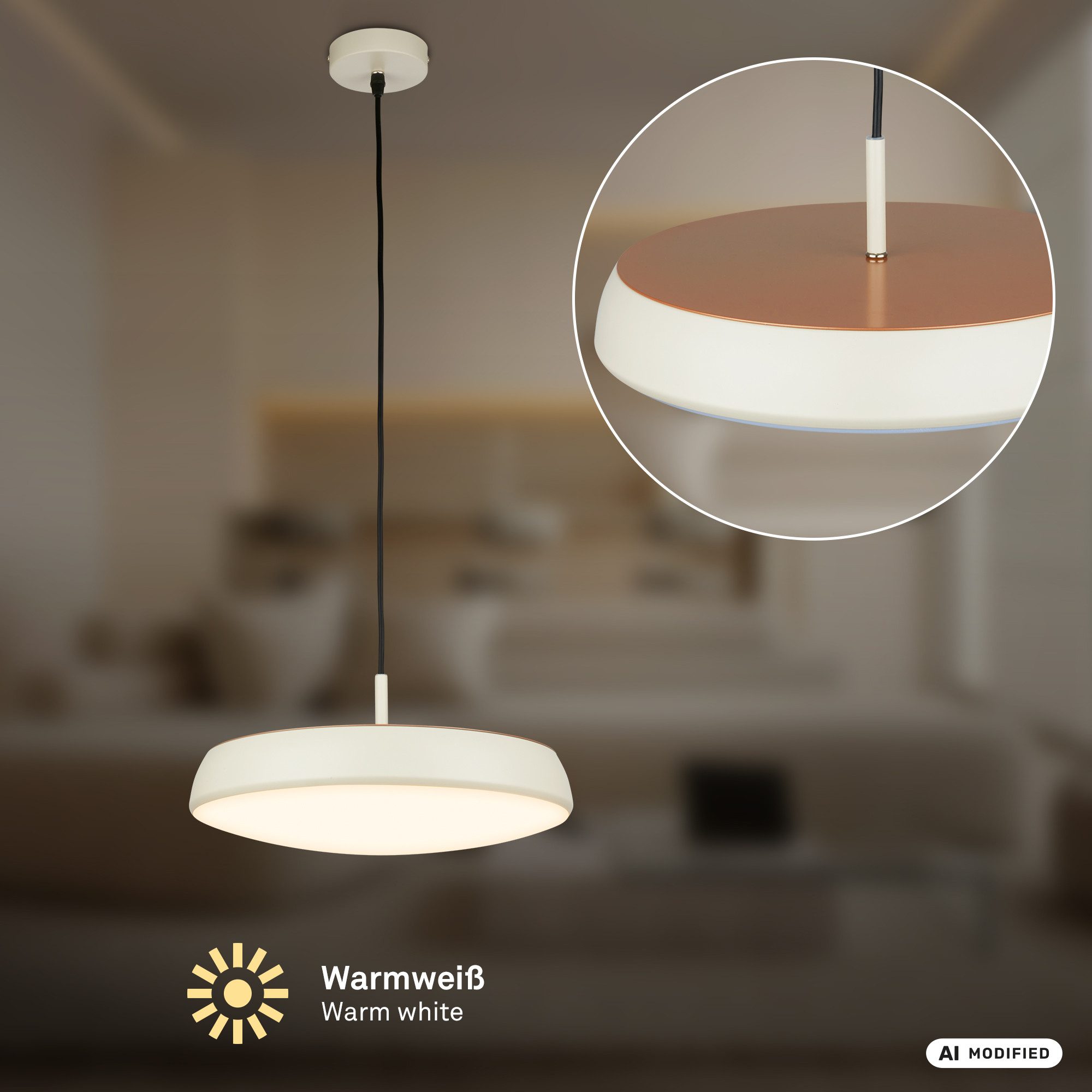 Briloner Leuchten LED Pendelleuchte Hängelampe Design Pendelleuchte 1-flammig Wohnzimmer Esszimmer, LED fest integriert, 3000K - Warmweiß, 35x120 cm, Esszimmer, Esstisch, Wohnzimmer, Schlafzimmer