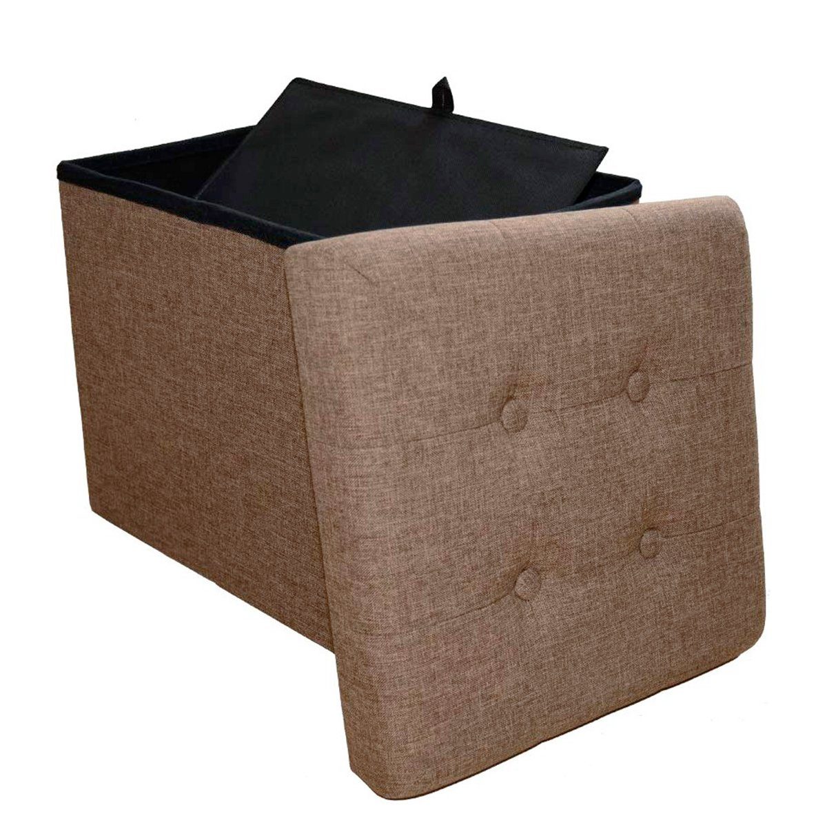 style home Sitzhocker faltbare Sitzbank mit Stauraum, 38*38*38cm (Aufbewahrungsbox mit Deckel, gepolstert Sitzwürfel Fußhocker, Sitztruhe aus Leinen), für Wohnzimmer Schlafzimmer, Braun