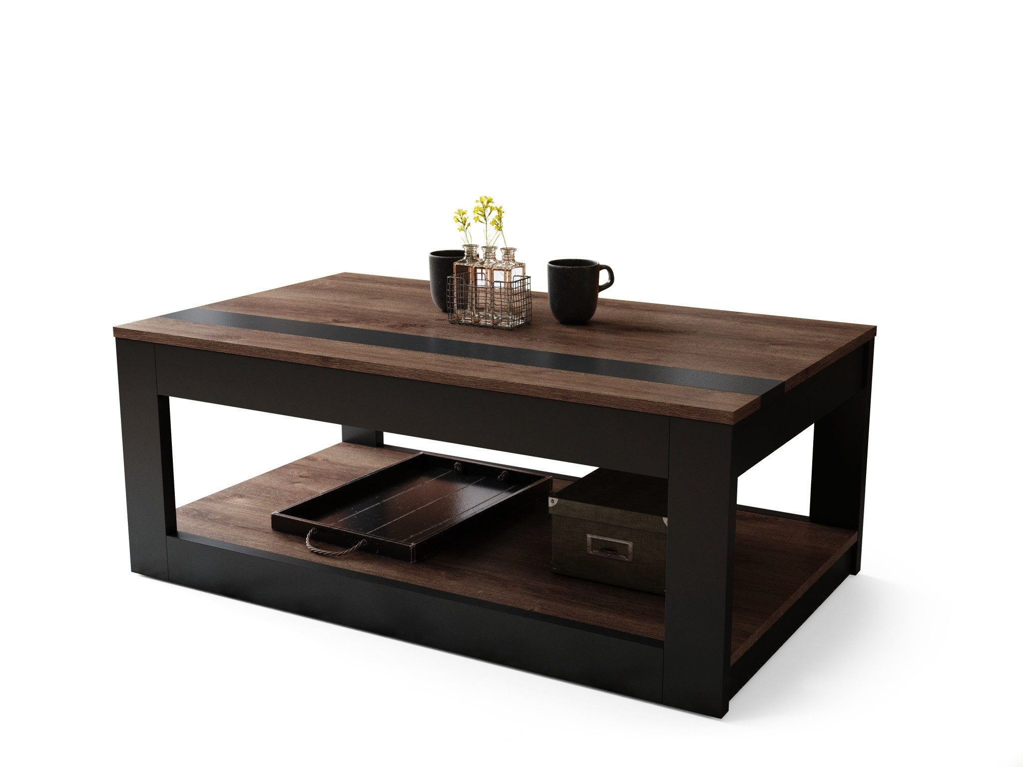 designimpex Couchtisch Design Couchtisch Lusso aufklappbar Arbeitstisch Esstisch Ablage, Funktionstisch, Wohnzimmertisch, Tisch, Esstisch, Sofatisch, Rollen