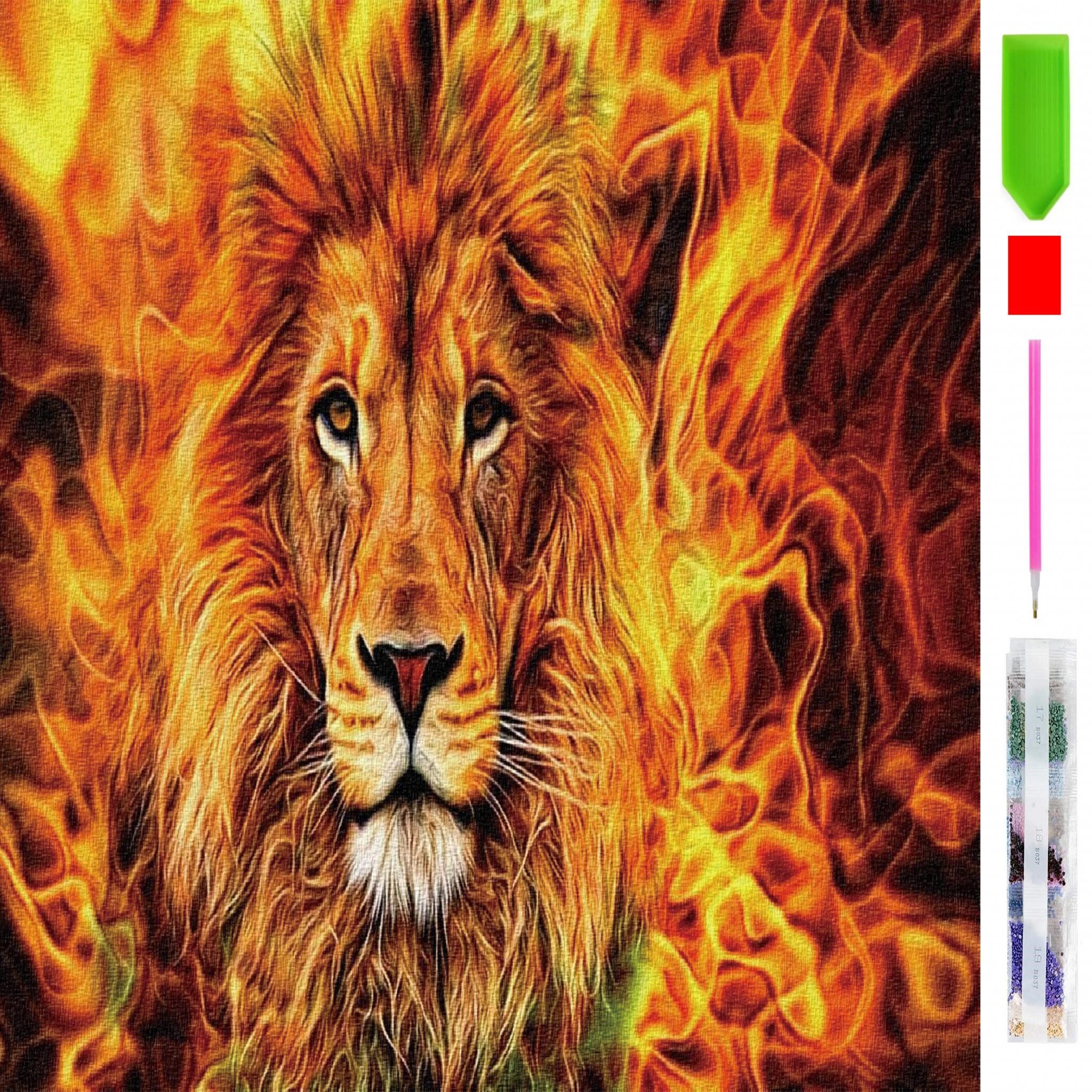 Thumbnail - LaCute Malen nach Zahlen XL 5d Diamond Painting Feuer Löwe Malen nach Zahlen 50x65cm (Komplettset für 5D Diamond Paintin...