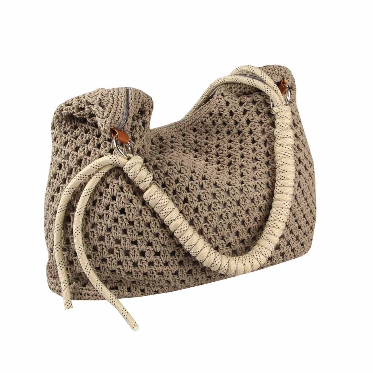 ITALYSHOP24 Schultertasche DAMEN TASCHE Boho Shopper Strohtasche Hobo Geflecht Häkeltasche Textil, Sommer Basttasche Strand Retro Reise Freizeit Urlaub Beuteltasche