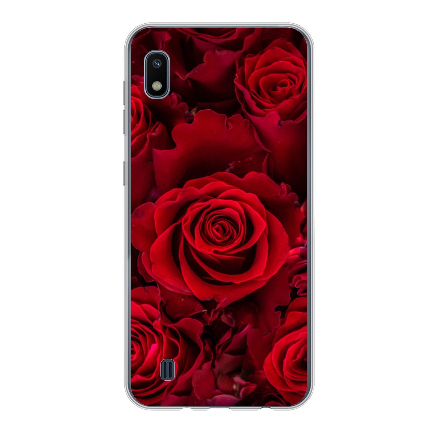 MuchoWow Handyhülle für Samsung Galaxy A10 Blumen - Rosen - Rot, Smartphone-Bumper, Print, Handy Schutzhülle Dünn