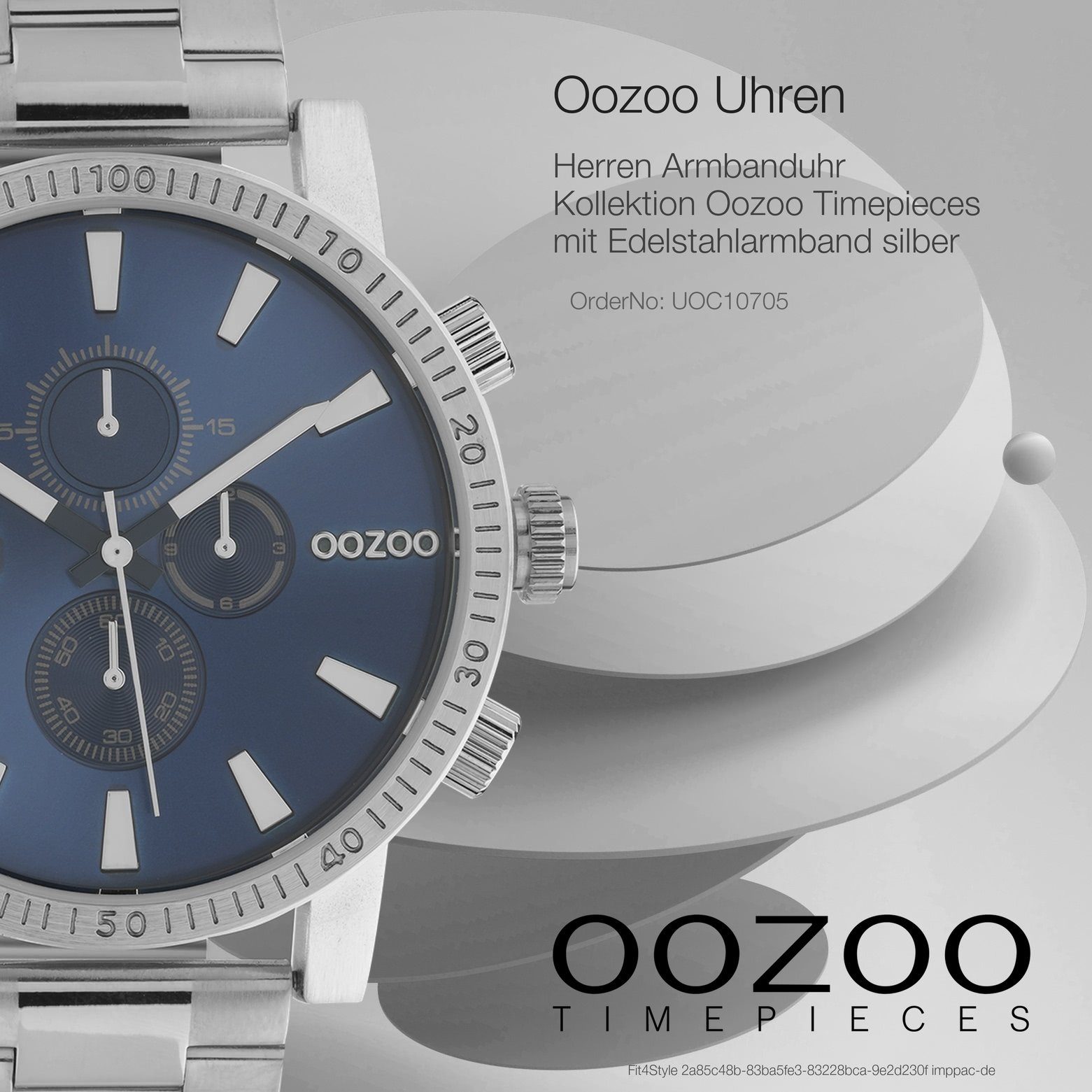 Oozoo OOZOO rund, Analog, Quarzuhr 45mm) groß Edelstahlarmband, Herrenuhr Armbanduhr Herren Edelstahl Elegant-Style (ca.