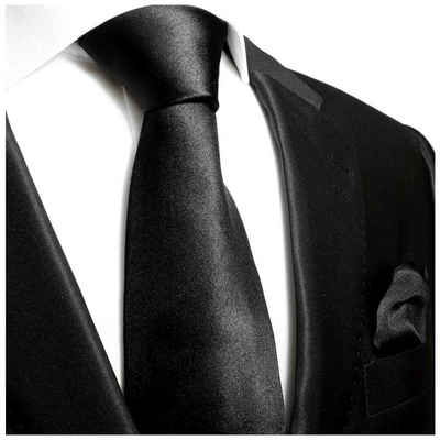 Paul Malone Krawatte Herren Seidenkrawatte Schlips mit Tuch modern uni satin 100% Seide (Set, 2-St., Krawatte mit Einstecktuch) Breit (8cm), schwarz 952