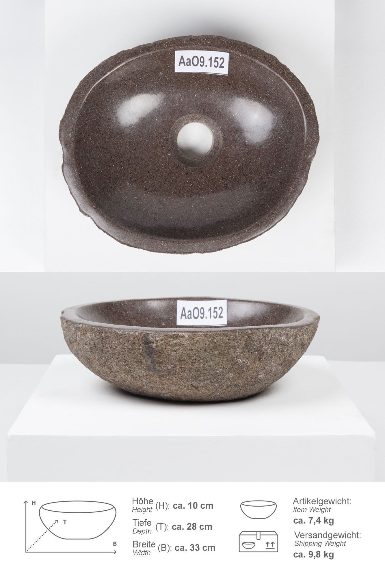 wohnfreuden Aufsatzwaschbecken Naturstein Waschbecken 30 cm oval (Kein Set), 101729_AaO9.152
