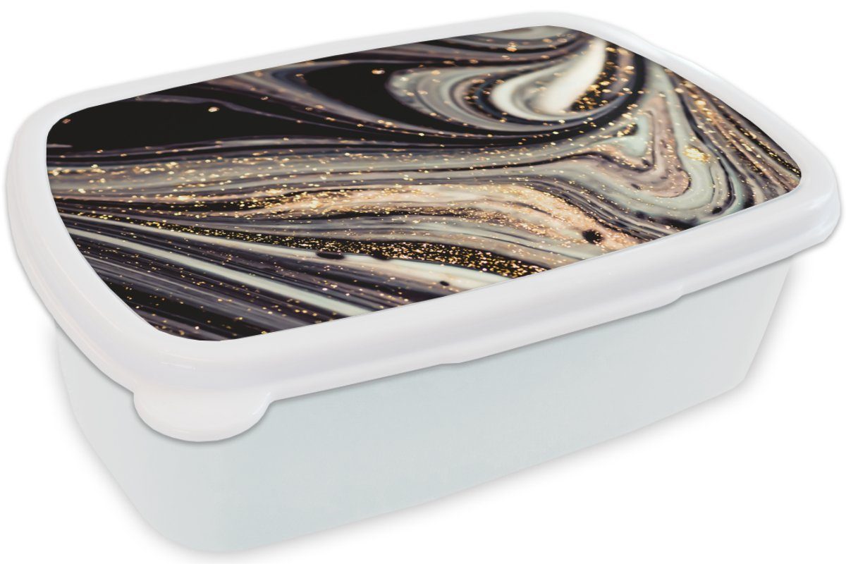 MuchoWow Lunchbox Marmoroptik - Glitter - Brotdose, Erwachsene, für - für - Brotbox (2-tlg), und Jungs Gold Kinder Kunststoff, und Mädchen Weiß - Schwarz Marmor