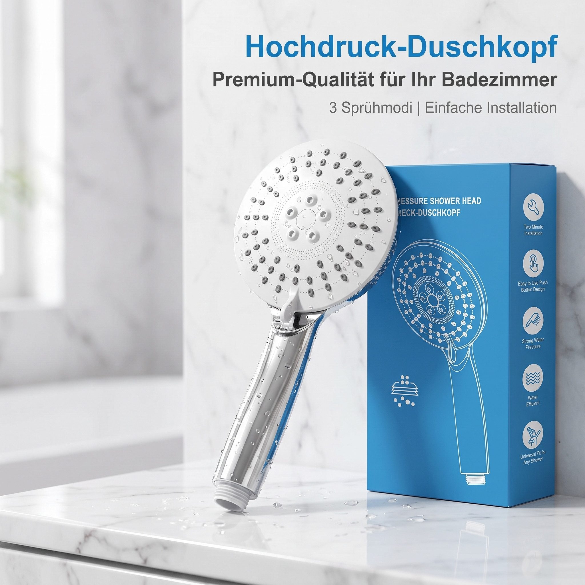 SURFOU Handbrause Handbrause mit 3 Strahlarten Antikalk Chrom