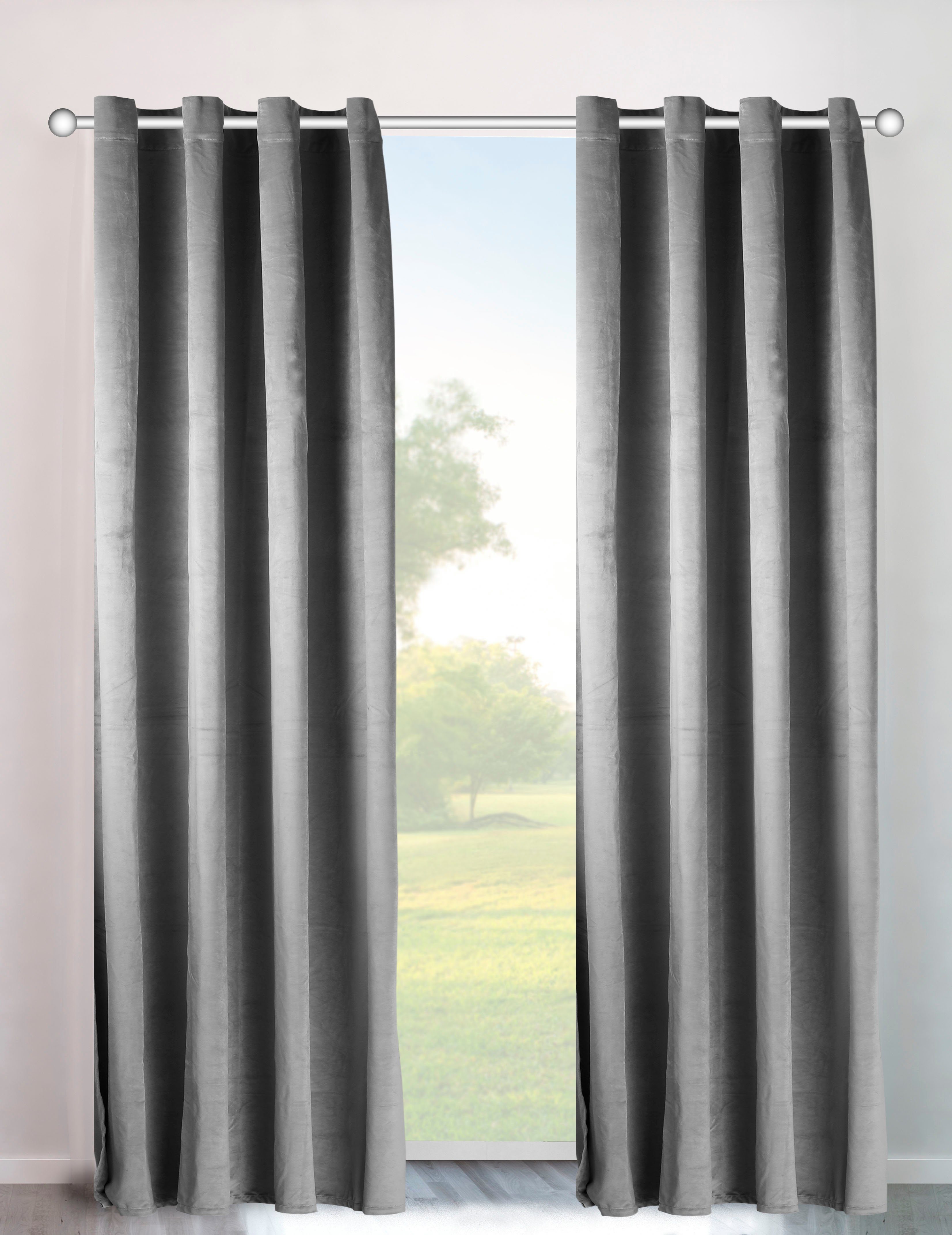 my home Vorhang Velvet Uni (2 St), Ösen, blickdicht, Polyester, Blickdichter Samt, 2-er Set, edel, Gardine, multifunktional