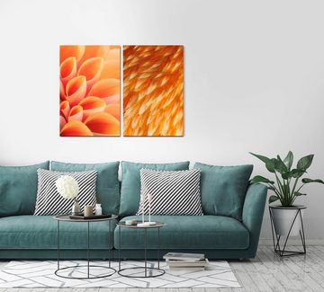 Sinus Art Leinwandbild 2 Bilder je 60x90cm Blume Blüte Federkleid Orange Wärme Sanft Makrofotografie