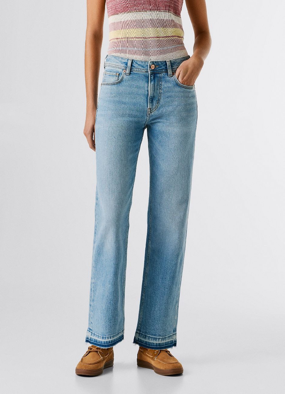 Pepe Jeans 5-Pocket-Jeans STRAIGHT JEANS MW ARROW mit leicht ausgefranstem Beinabschluss, Mid Waist