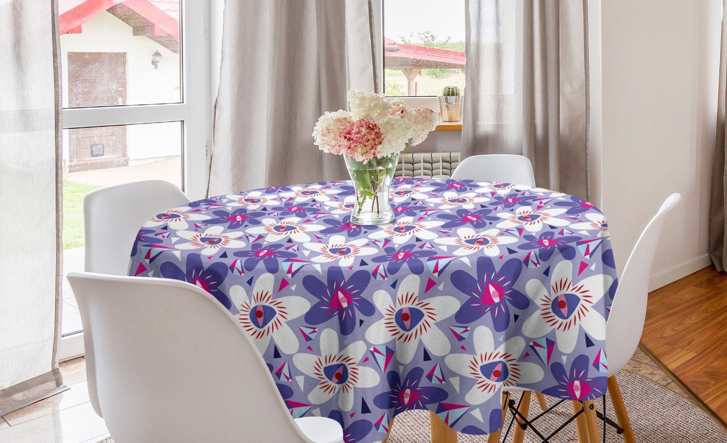 Abakuhaus Tischdecke Kreis Tischdecke Abdeckung für Esszimmer Küche Dekoration, Blumen Blühender Cartoon Petals