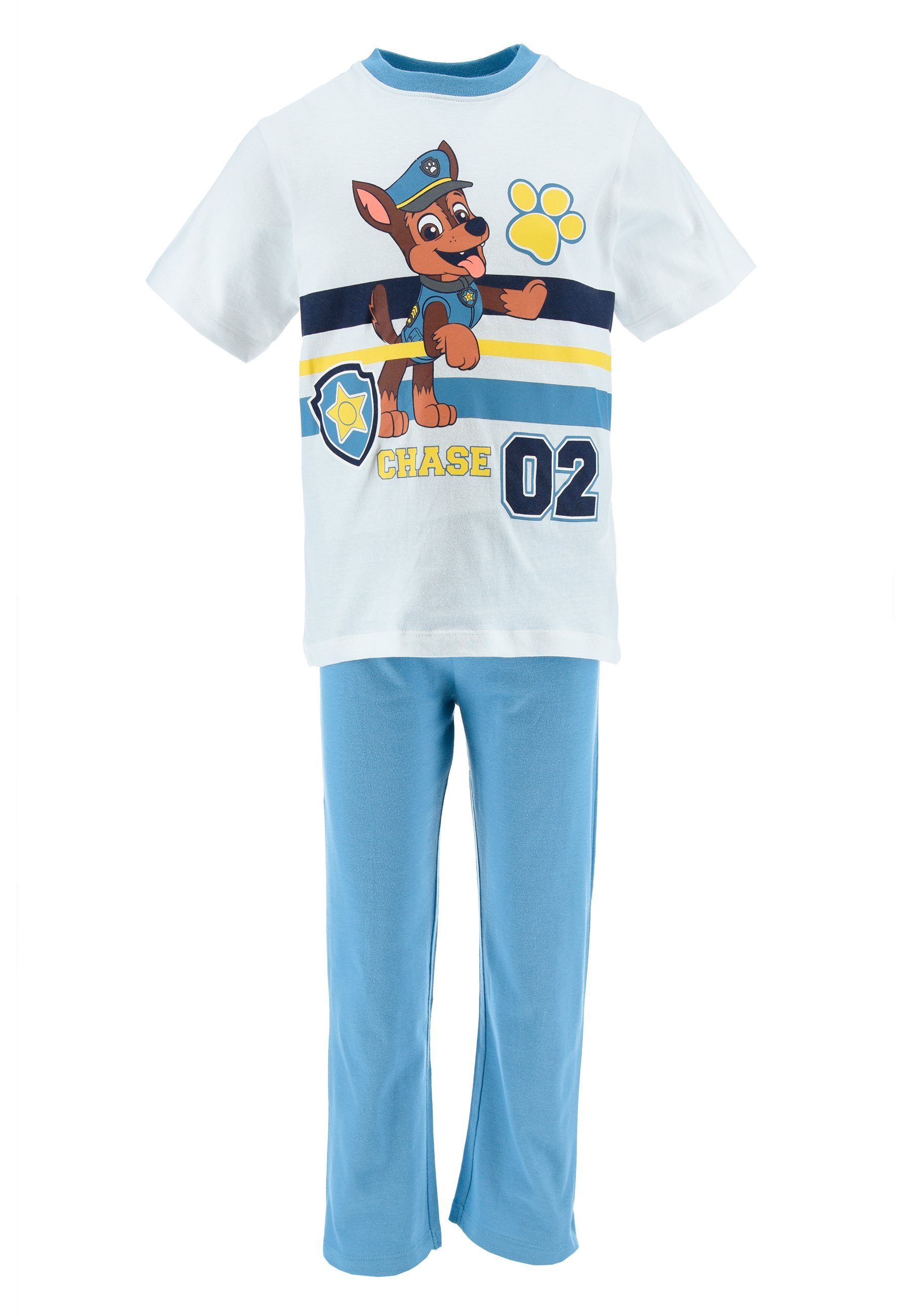 PAW PATROL Schlafanzug Chase (2 tlg) kurzarm Kinder Jungen Pyjama Nachtwäsche Weiß