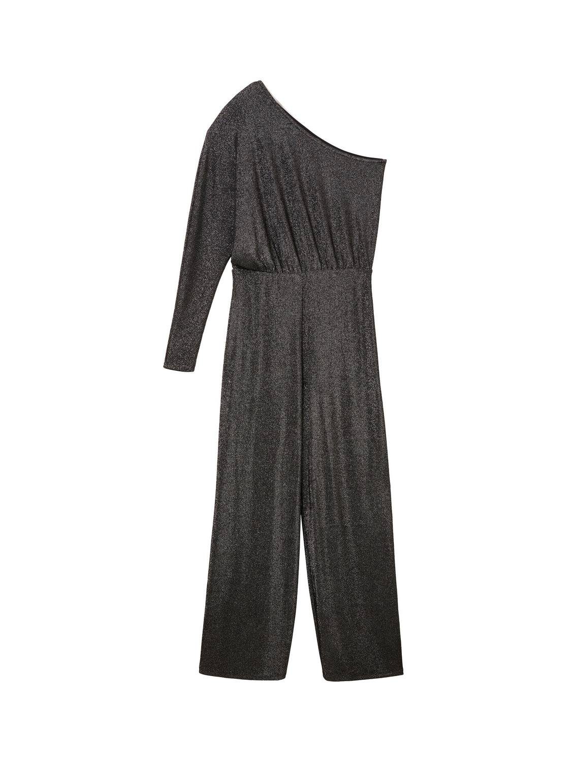 TOM TAILOR Denim Sommerkleid lurex one shoulder jumsuit, black glitter