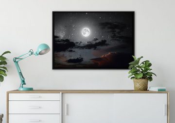 Pixxprint Leinwandbild Leuchtender Mond am Nachthimmel, Wanddekoration (1 St), Leinwandbild fertig bespannt, in einem Schattenfugen-Bilderrahmen gefasst, inkl. Zackenaufhänger